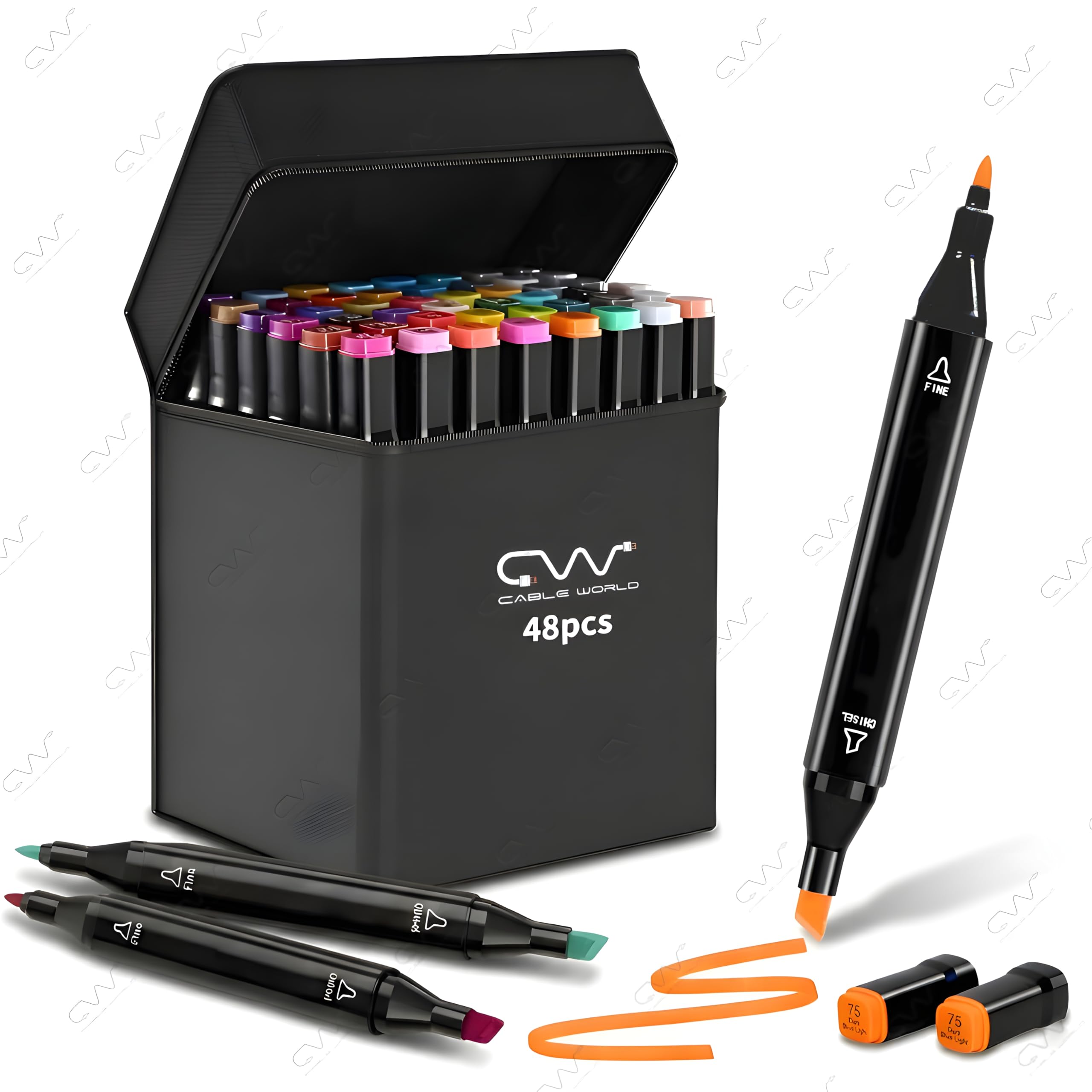 Cable World Dual Tips 48 Colors Markers Set, Art Markers for Adult Coloring Books, Artist Drawing Sketch Markers Set with Fine & Brush Tip (48 Pcs)-picture-24