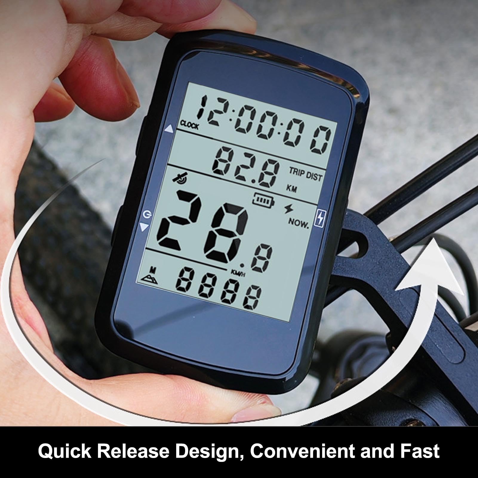 Bewinner Computer da Bici GPS, Computer da Ciclismo Wireless con Retroilluminazione, Display LCD da 2,4 Pollici, Contachilometri Bici Impermeabile, Durata della Batteria di 28 Ore