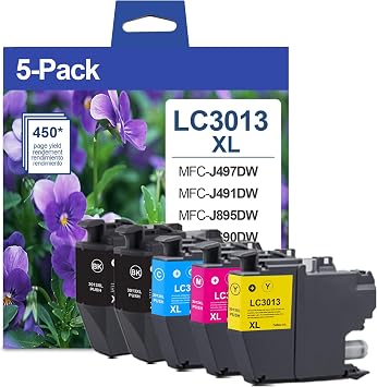 5-Pack LC3013 Ink Cartridges XL 2BK/1C/1M/1Y - Replacement for Brother LC3013 Ink Cartridges XL LC3011 Work for MFC-J497DW MFC-J491DW MFC-J895DW MFC-J690DW Printer