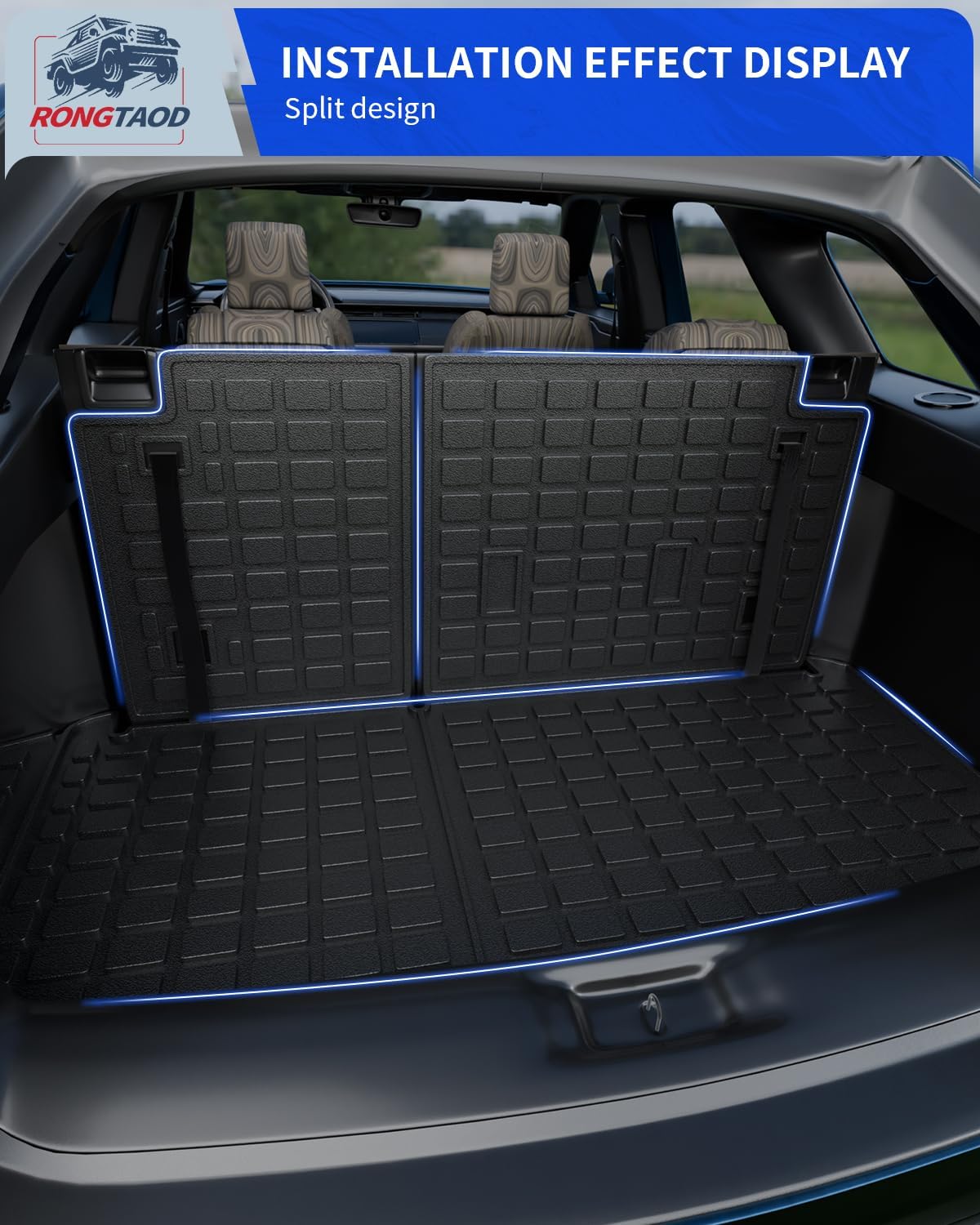 Rongtaod Cargo Mat Compatible with 2024 2025 2026 Toyota Grand Highlander Cargo Liner Trunk Mat TPE All Weather Back Seat Cover Protector Grand Highlander Accessories (Trunk Mat with Backrest Mat)