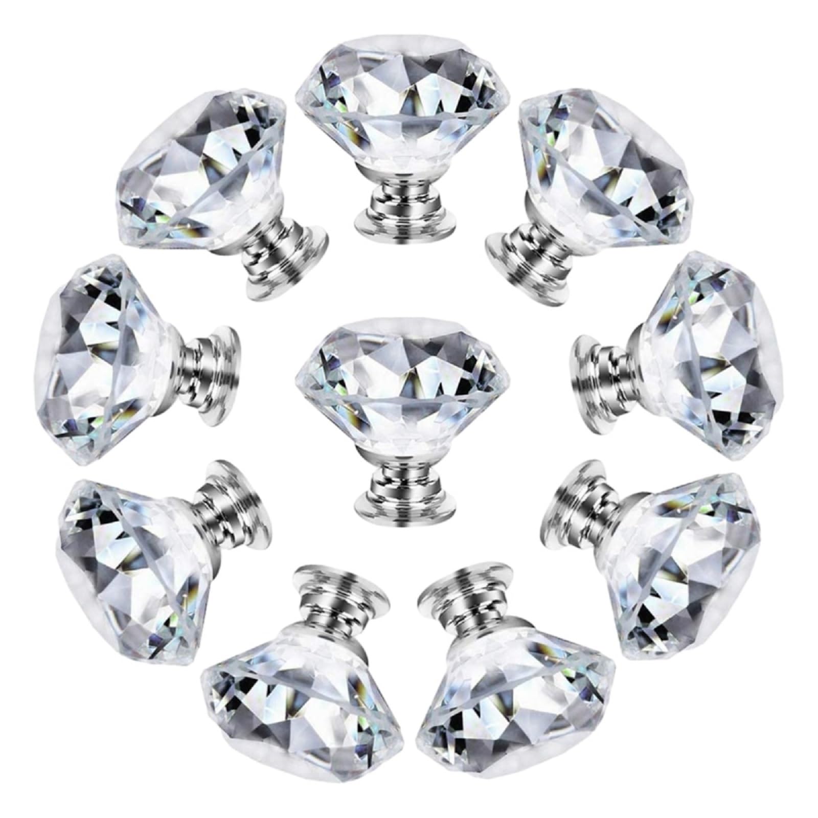 Kfgisd Transparent Color 10 Pcs,Drawer Knobs 1.18 * 1.1Inch Single Hole Transparent Multi-Color Cabinet Jewelry Box Drawer Diamond Handle,Crystal Handles(Transparent Color)