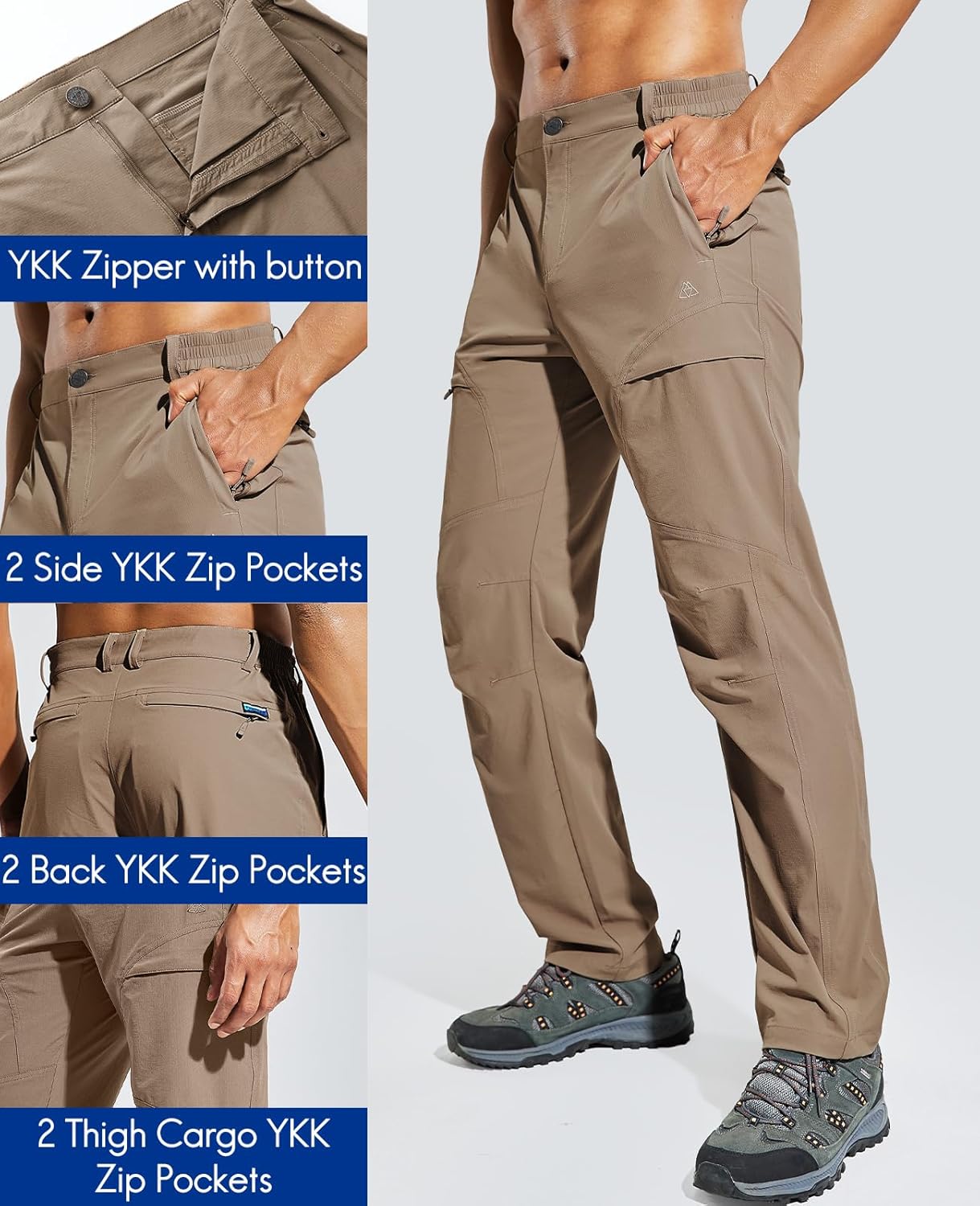 Haimont Men's Hiking Pants with 6 Zip Pockets Nylon Quick Dry Lightweight Outdoor Travel Cargo Pants, Water Resistant - Image 6