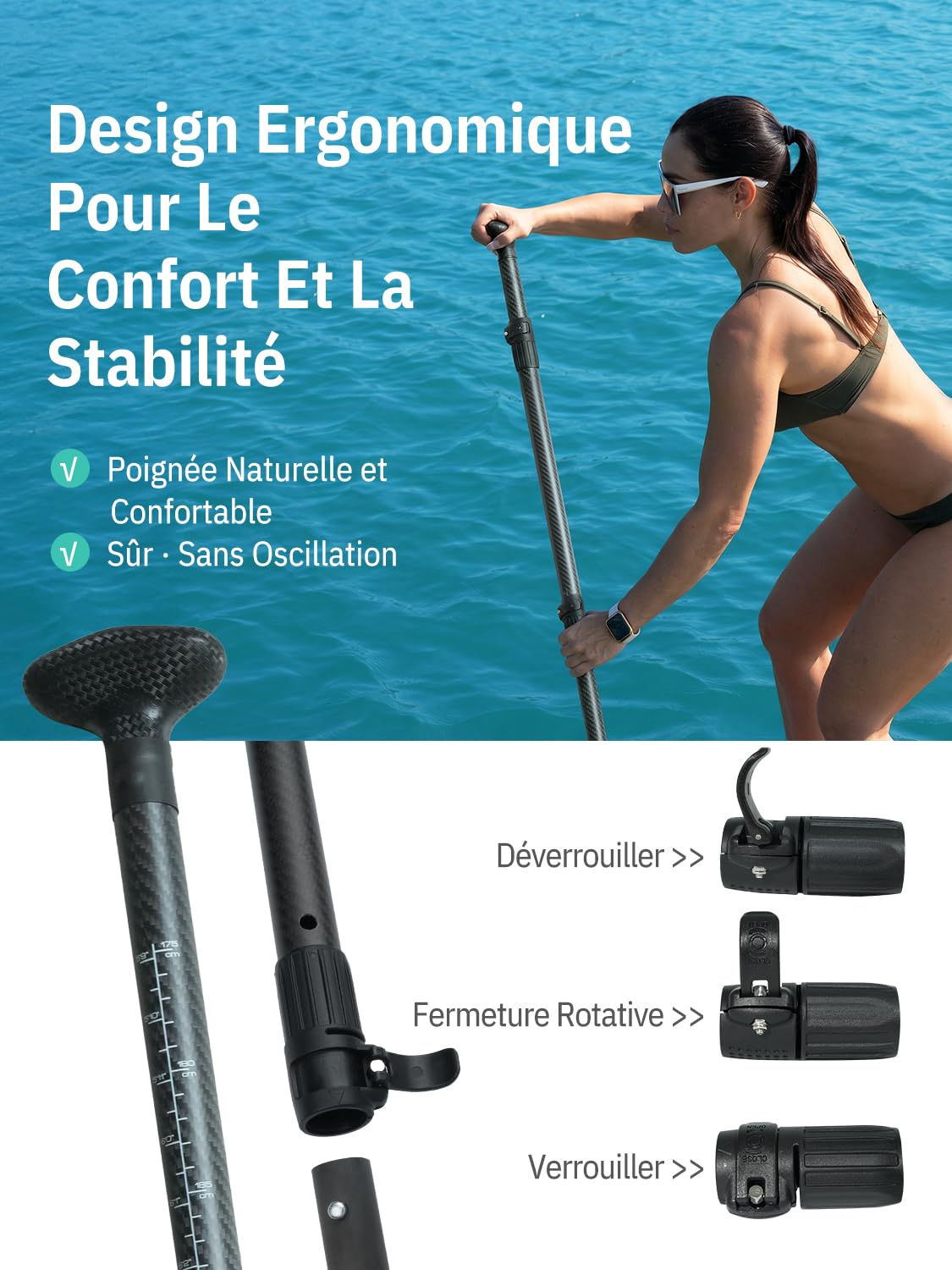 niphean Pagaie Paddle, Pagaie Kayak en 3 et 4 Pièces Détachables et Flottantes, Sup Paddle réglable de 198 à 218 cm, Rames Durables