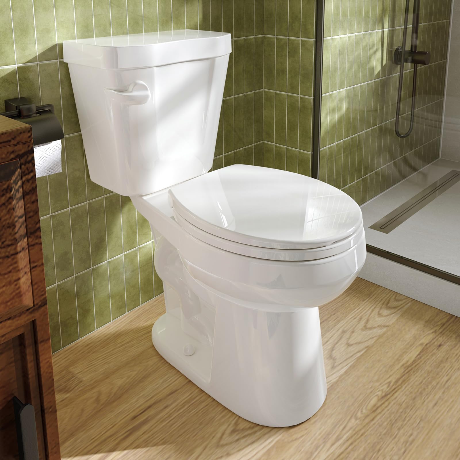 HOROW 17 Inch Tall Toilet, Two-Piece Round Toilet with ADA Comfort Chair Height Seat, Powerful 1.28 GPF Single Flush Toilet for Bathroom, 12