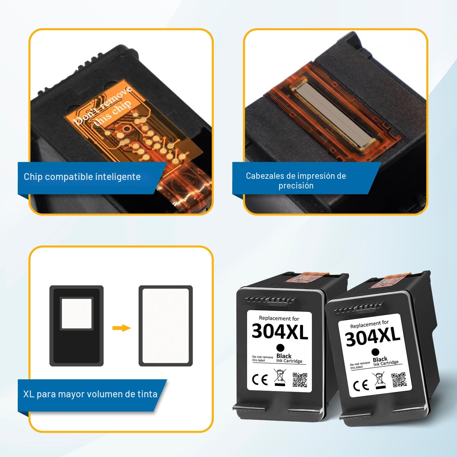 304XL Cartuchos Compatibles HP 304 para Envy 5000 Deskjet 3750 2630 (2 Negro)