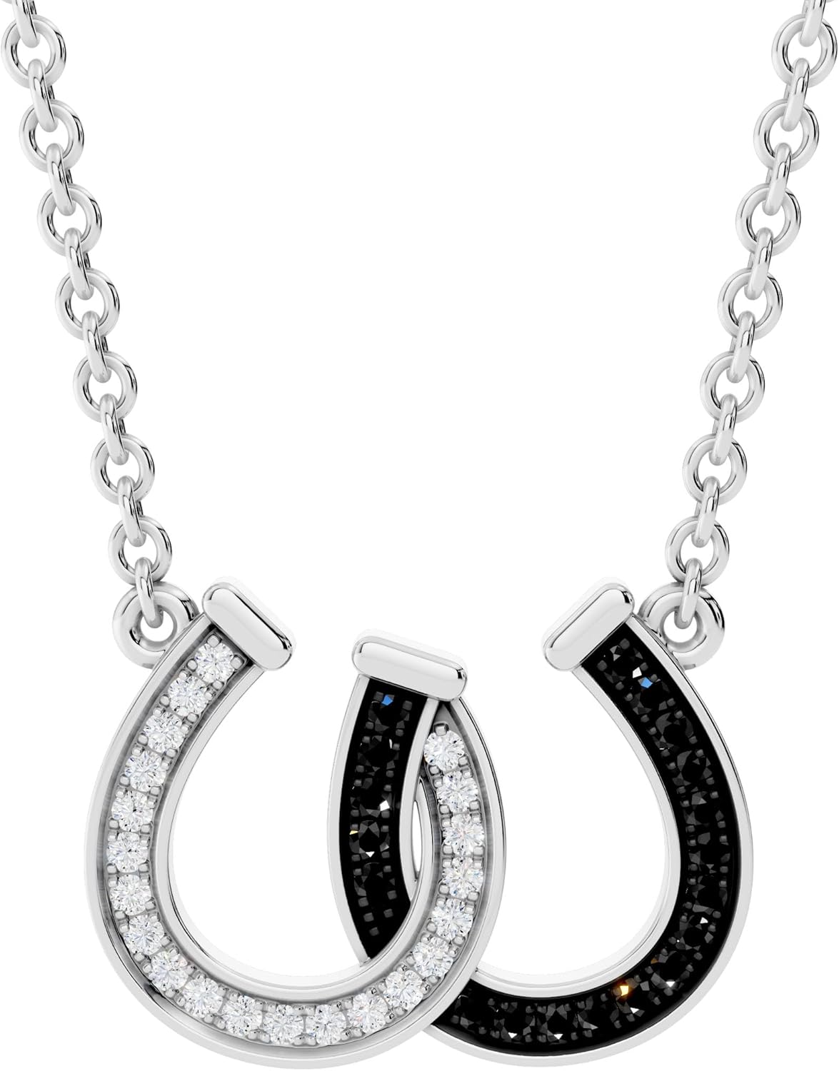 Dazzlingrock Collection 0.12 Carat (Ctw) Round Black & White Diamond Double Horseshoe Pendant with 18 inch Silver Chain for Women in in 925 Sterling Silver