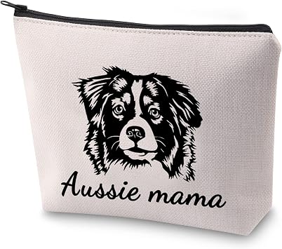 ZJXHPO Australian Shepherd Dog Owner Gift Funny Aussie Mama Cosmetic Bag Zipper Accessory Pouch, Aussie Mom, 23.5*17 cm,