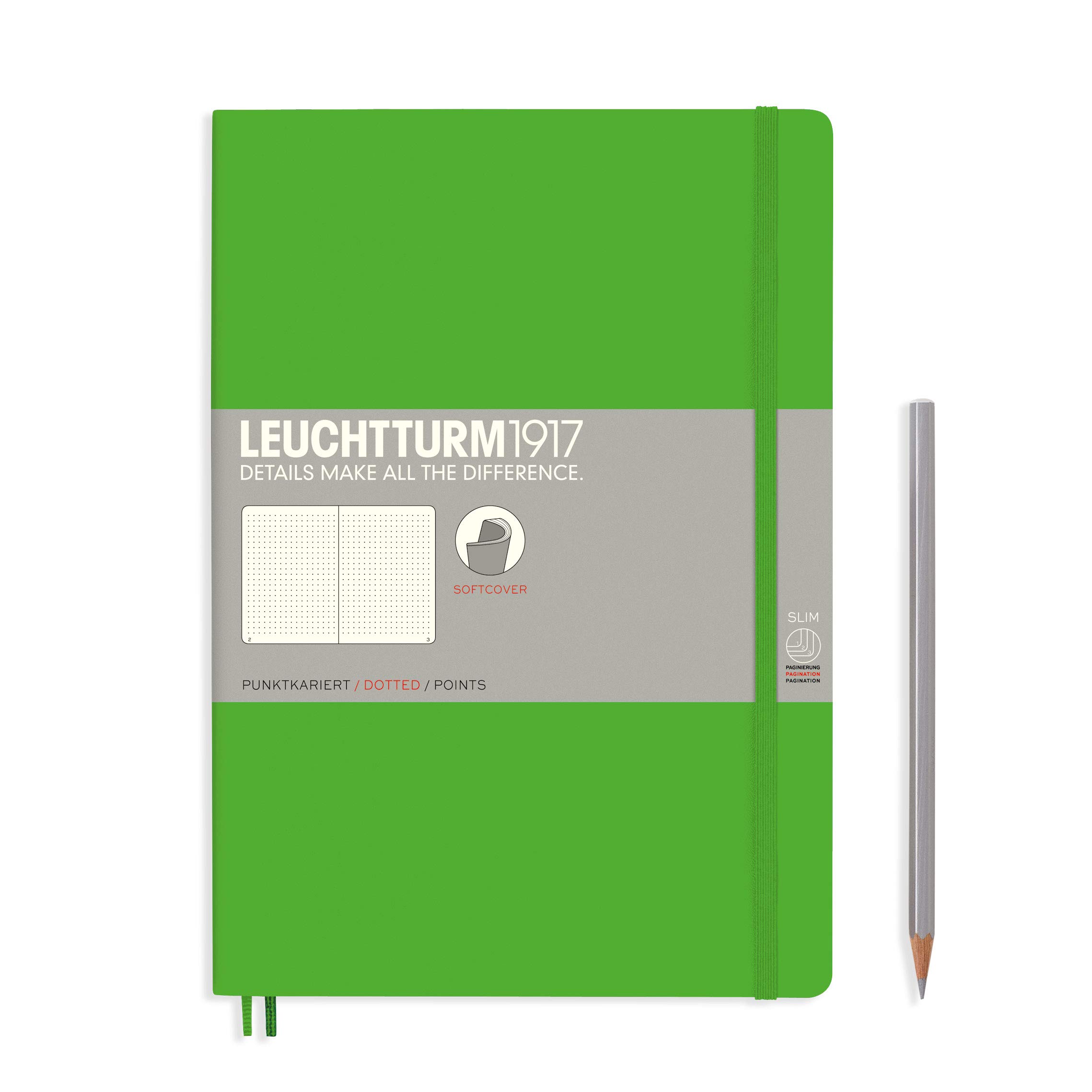 Notebook Softcover Composition B5-123 Numbered Pages for Writing and Journaling (Dotted, Fresh Green)