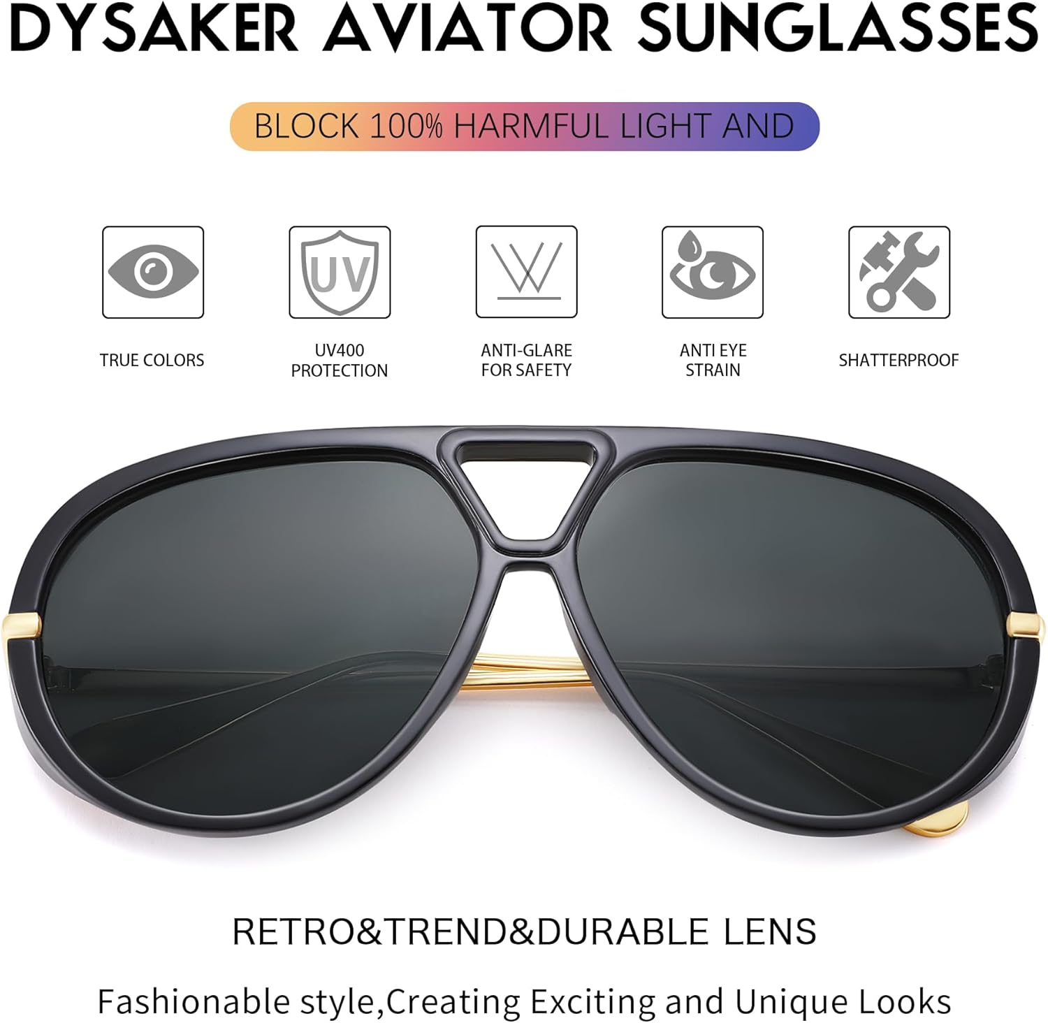 Retro Oversized Aviator Sunglasses for Women & Men, Trendy Round Big Sun Glasses Vintage Shield Shades UV Protection - Image 5