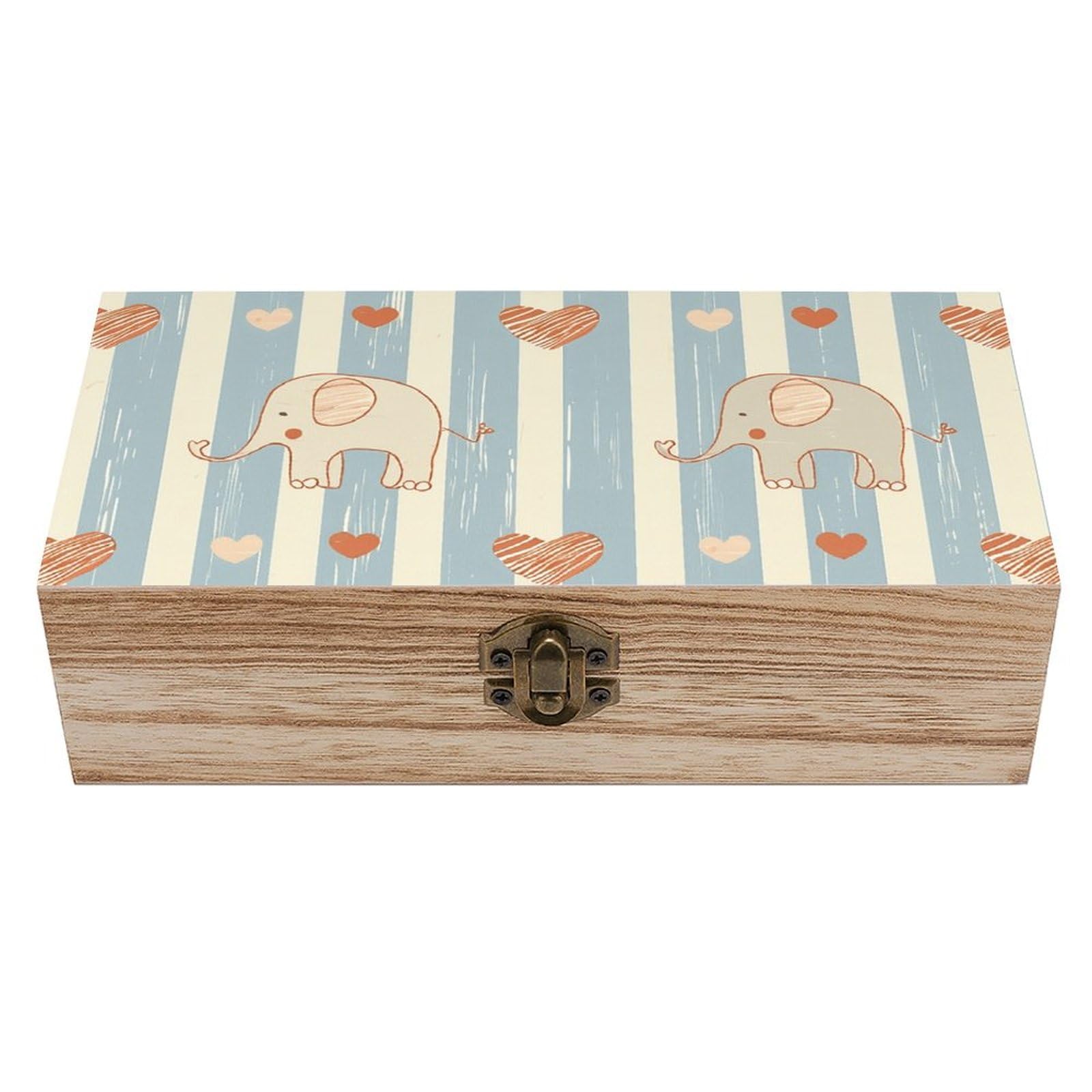 NTVOWPZO Wooden Storage Box Stripes And Elephants Wood Gift Box with Hinged Lid Vintage Decorative Boxes Jewelry Memory Box for Jewelry Art Hobbies Home Storage Treasure Keepsake Gift
