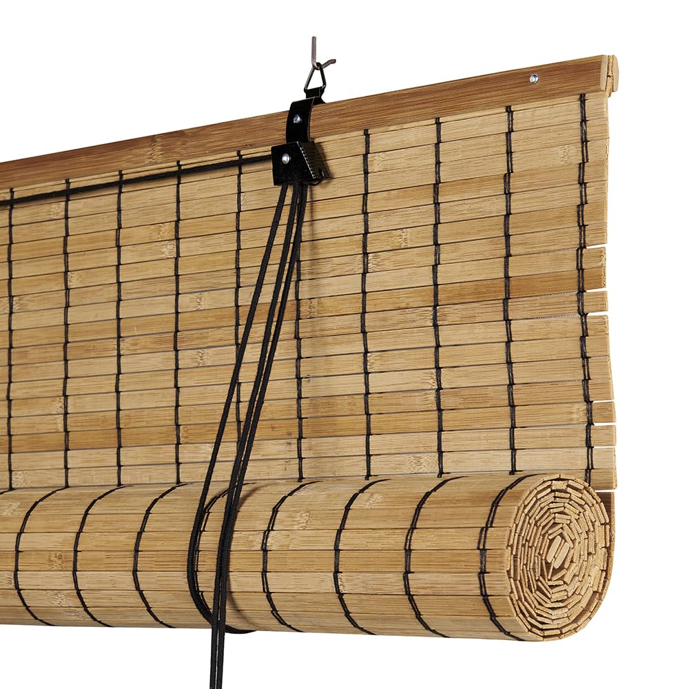Store Bambou Intérieur Lames 8 mm STORESDECO Store Enrouleur Naturel Style Persienne pour Fenêtres et Portes Intimité Protection Solaire Finition Mate Naturel 120x250 cm (Largeur x Hauteur)