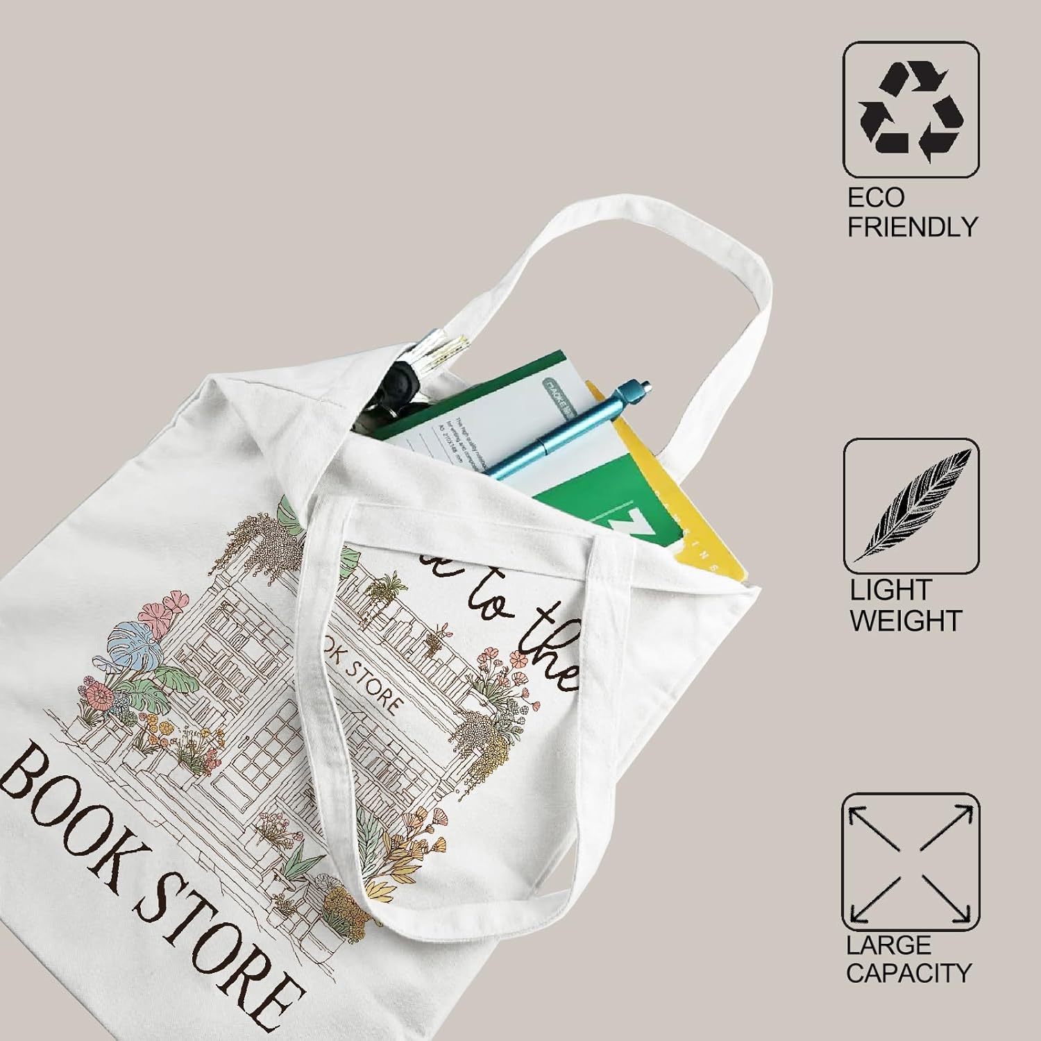 Aesthetic Canvas Tote Bag with Inner Pocket, Cute Reusable Tote Bags for Grocery Shopping, Gifts for Women Friends - Image 5