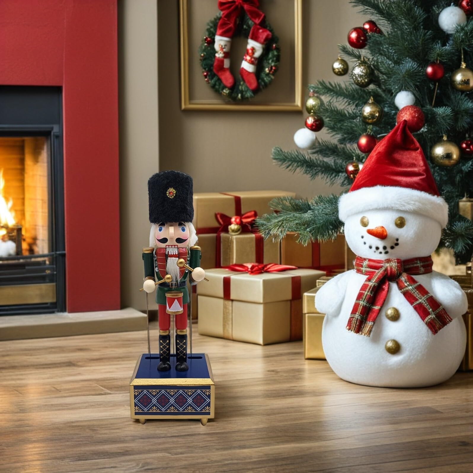 Boîte à Musique Casse-Noisette Bois avec Mécanisme à Remonter Décoration Festive de Noël Figurine Soldat Musicale Bois pour Ambiance Chaleureuse