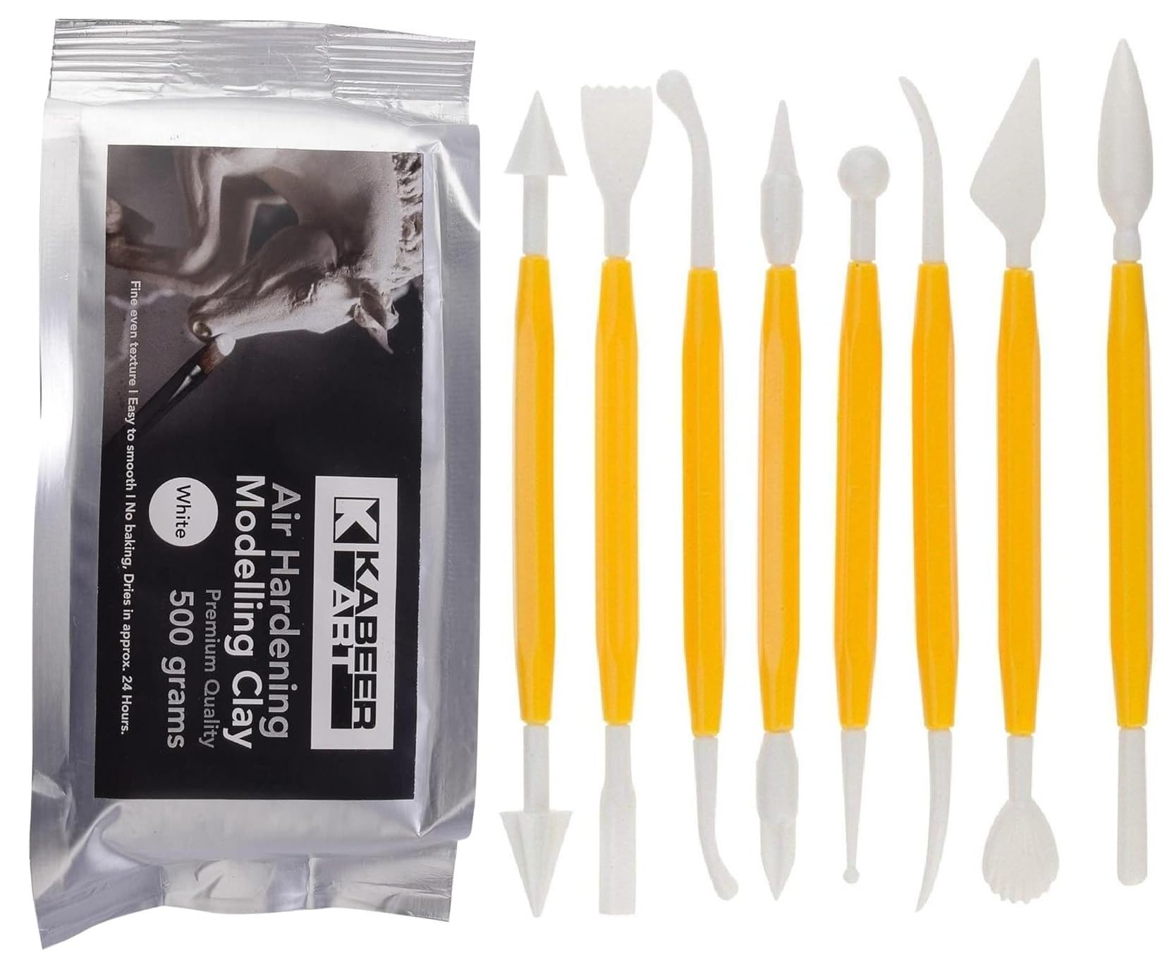 Kabeer Art Air Hardening White Modeling Clay (500g) with 8-Piece Double Ended Sculpting Tools – Ideal for Clay Craft, Pottery, Carving & DIY Art Projects, Clay for Kids & Artists-image-41