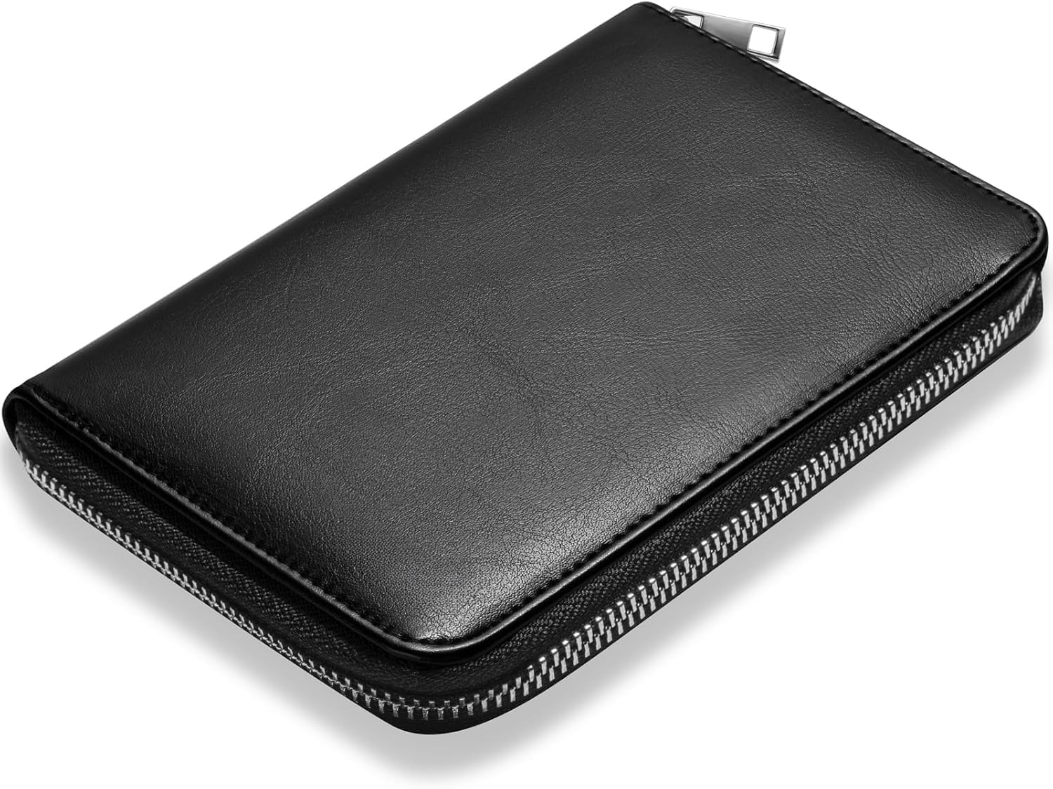 Cartera de cuero genuino para pasaporte, funda de bloqueo RFID con cierre de cremallera y 3 bolsillos para pasaporte, Negro, Vintage