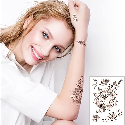 Miniatura 2 de Kit de tatuaje de henna 10 unidades tatuaje temporal calcomanías Adul patrón de encaje tatuajes falsos calcomanías de henna para mujeres y niñas