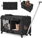 Veehoo Grand porte-animaux avec roues pour 2 Chats, très longs 76cm Porte-chat pliable avec diviseur amovible & Poignée télescopique, transporteur de voyage pour animaux de compagnie 2 Petits chiens, 76× 38× 51 cm