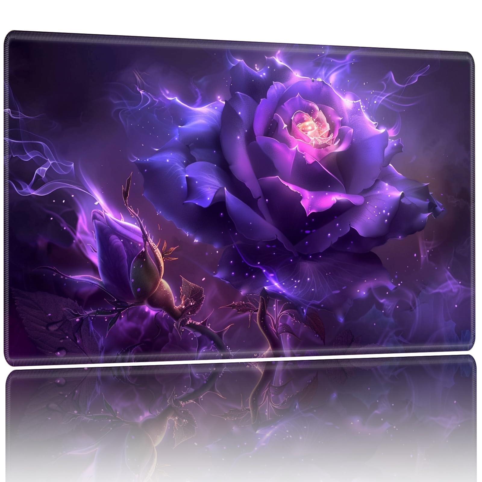 Playmat for MTG,Game Mat 24 x 14 inches, Non Slip Rubber Backing TCG and Board Game Mat for Cards,Mousepad Desk Mats-Purple Rose