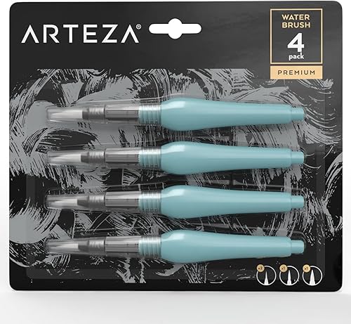 Cepillo de agua Arteza, portable, Auto humectación, acuarela (Puntas surtidas, conjunto de 4)