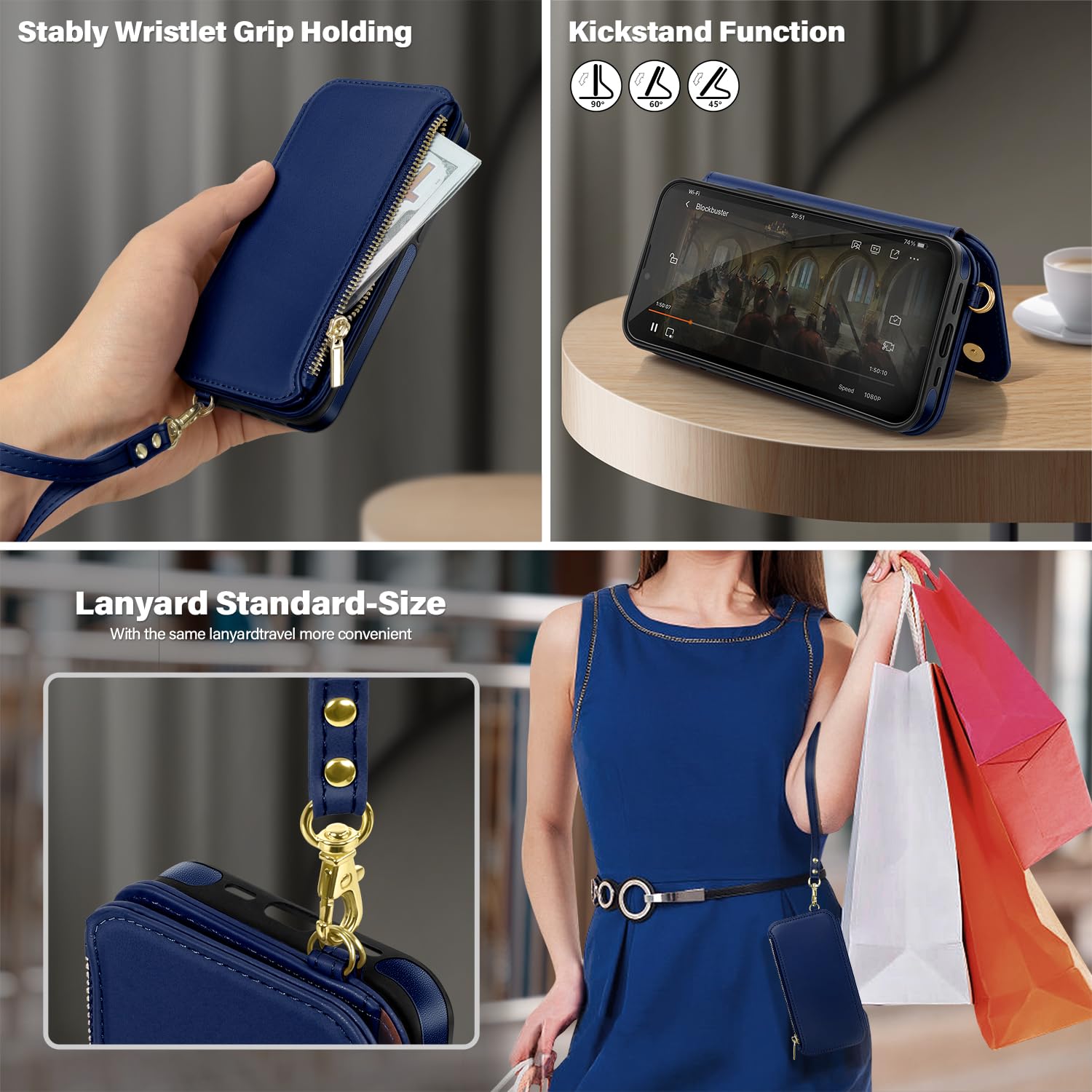 Antsturdy Brieftaschen-Hülle Für IPhone 15 Pro – Mit RFID-Schutz, 7 Kartenfächern & Handschlaufe