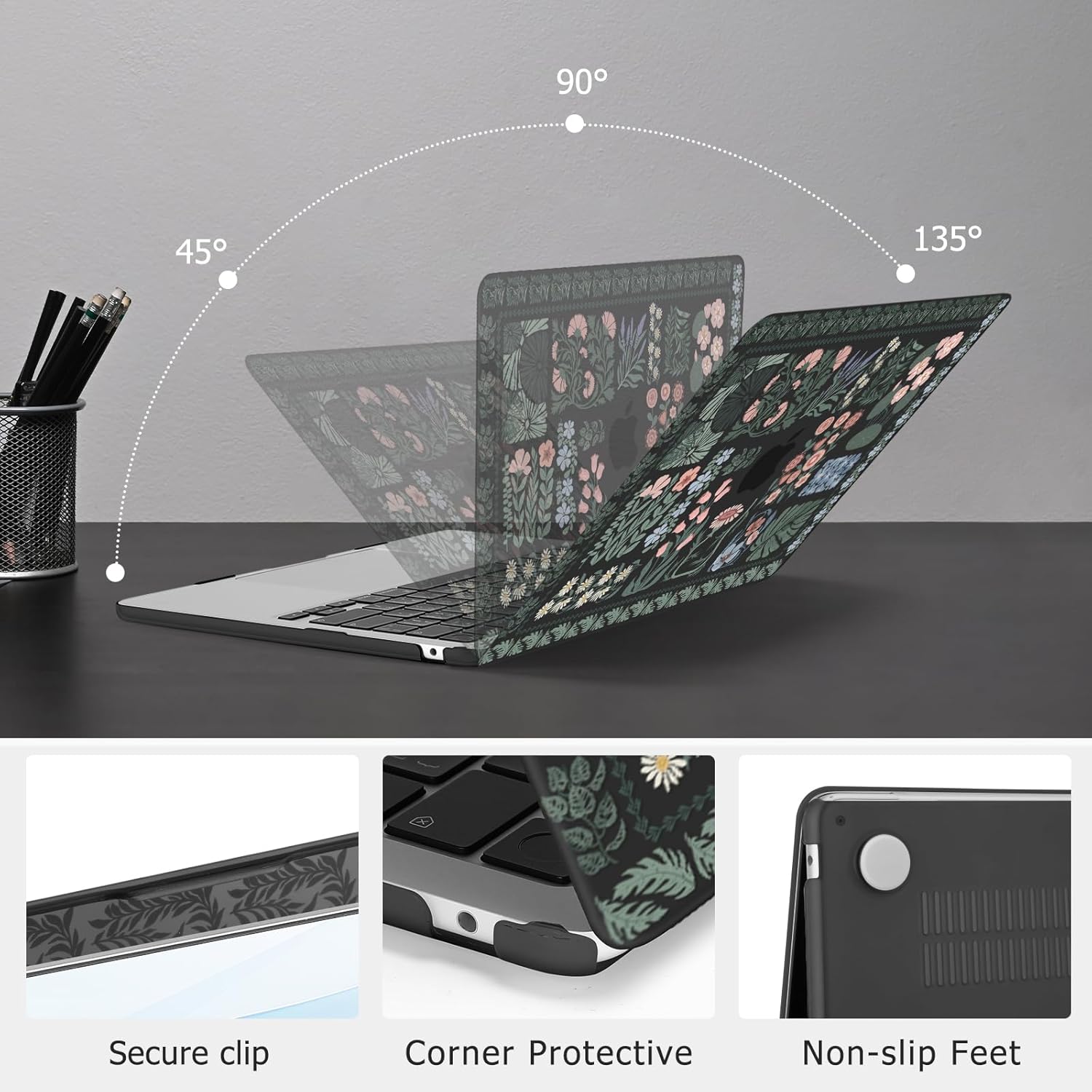 MOSISO Compatible with MacBook Air 13 inch Case 2026 2025 2024-2022 M4 A3240 M3 A3113 M2 A2681, Mixed Floral Plastic Hard Shell&Keyboard Cover&Screen Protector for MacBook Air 13.6 inch Case, Black - Image 4