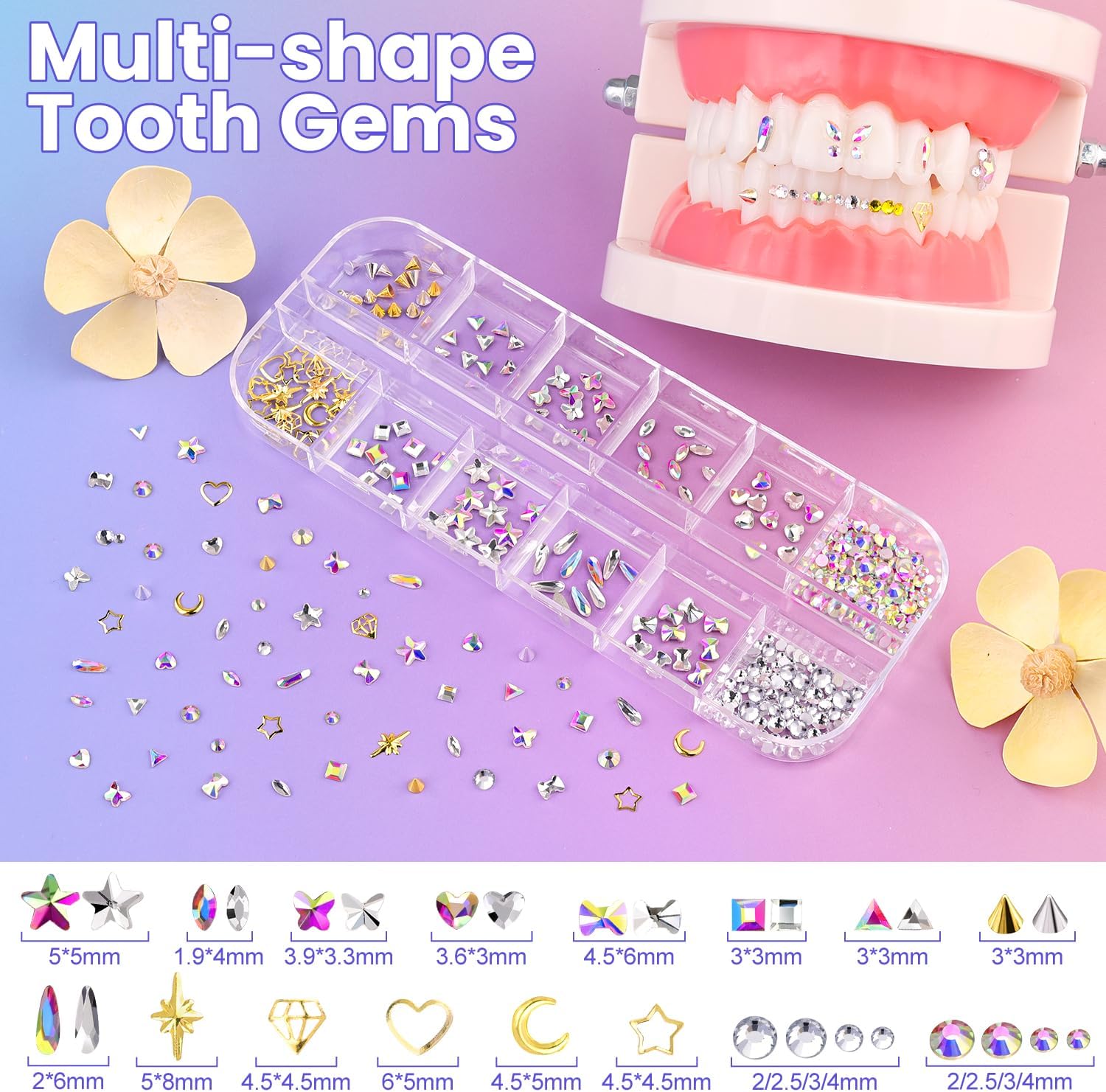 DAZZLEBRITE Tooth Gem Kit, Tooth Gems Kit for Teeth, Beginners Starter Crystals Teeth Gem Jewelry for Women Men, Bedazzling Gems Kits with Pickup Tools.