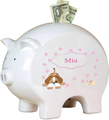 Alcancía rosa personalizada para cachorros, bebé niña