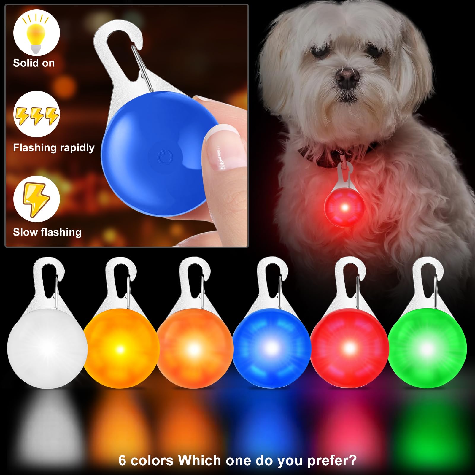 6 PCS Colgante Intermitente LED,LED de Seguridad para Perros,3 Modos de Iluminación,Luz de Seguridad Luminoso de Noche Impermeable LED,para Deportes al Aire Libre,Pasear Perro Gato,Acampar