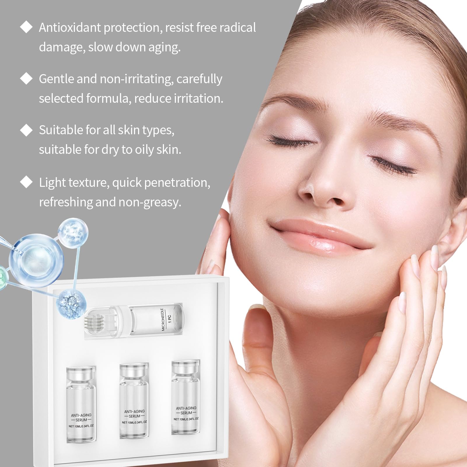 Micro Infusion System per Viso, Sistema di Micro Infusione per Labbra, Sistema Viso Glamour con Siero, per Tutti i Tipi di Pelle, con 3 Bottiglie di Serum e 1 Rullo