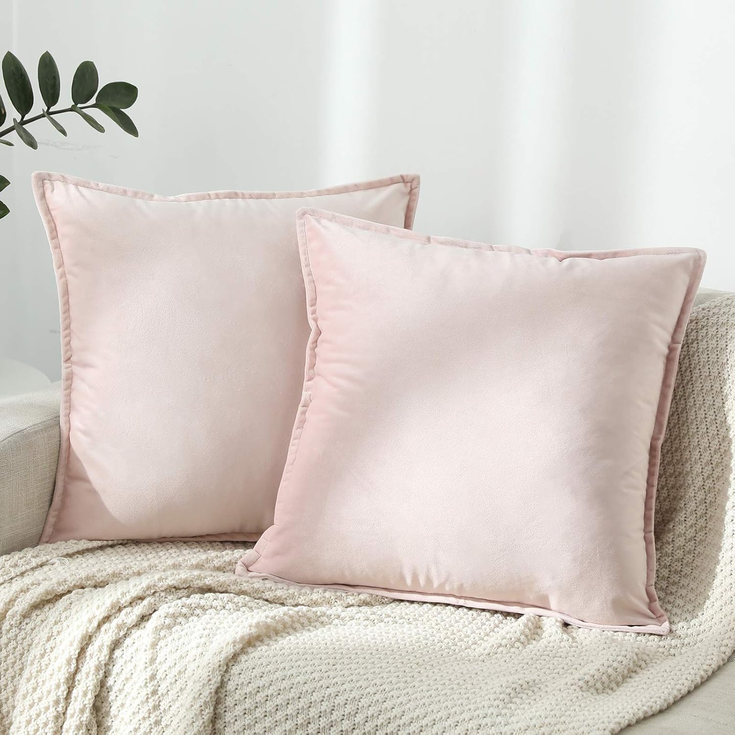 Colorxy Velvet Decorative Throw Pillow Covers, 20x20 Inch, Set of 2, Pink
