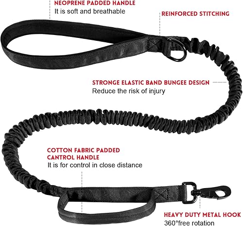 Miniatura 6 de Juego táctico de collar y correa para perro con dispensador de bolsas de excremento de perro, correa táctica elástica para perro y collar para