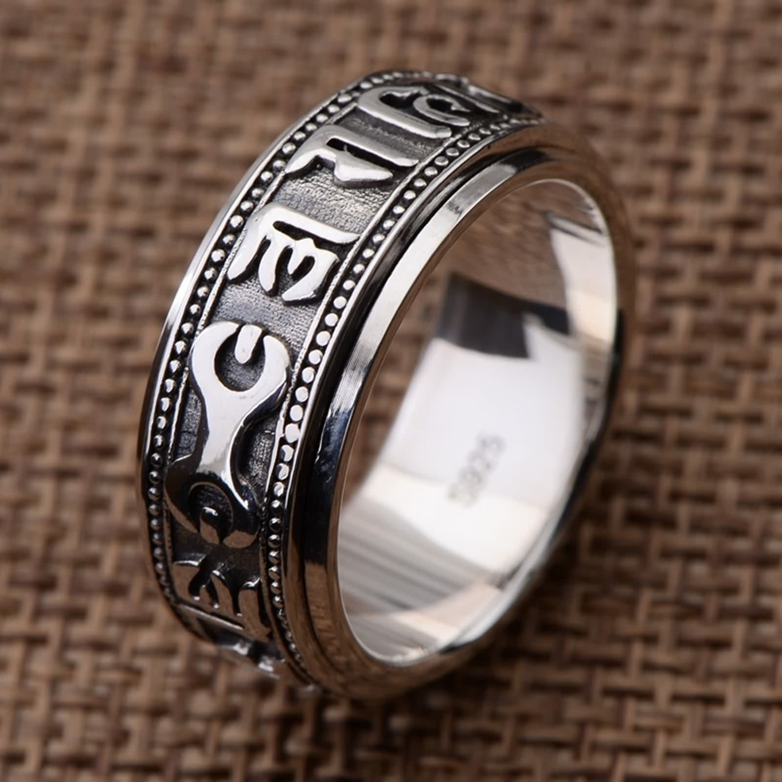 Anello da uomo, in argento Sterling S925, con spinner-mantra nero