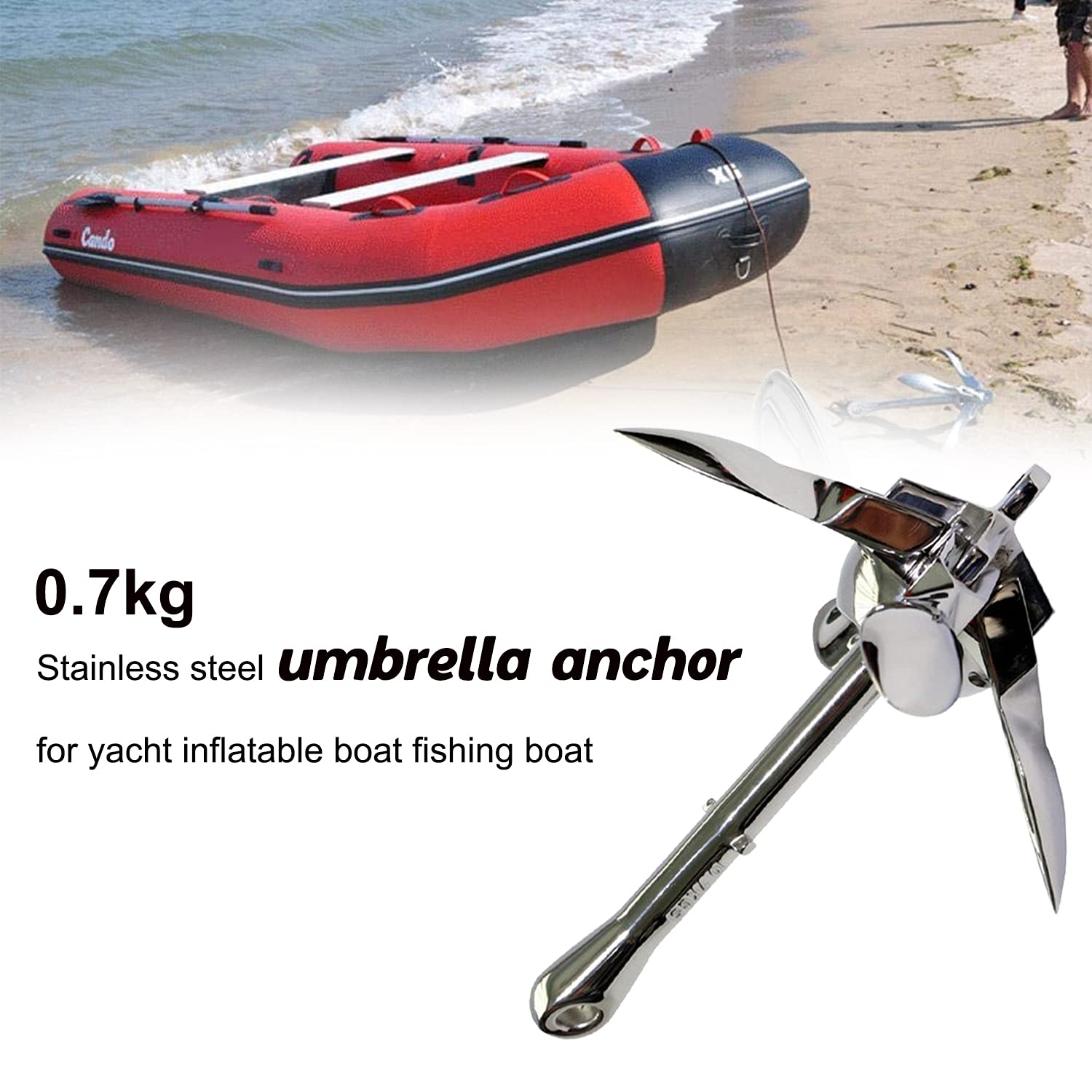 Durevole Ancora a Ombrello, Ancoraggio in Acciaio Inox 0.7kg, Kit di Ancoraggio per Canoe Jet Ski SUP Paddle Board