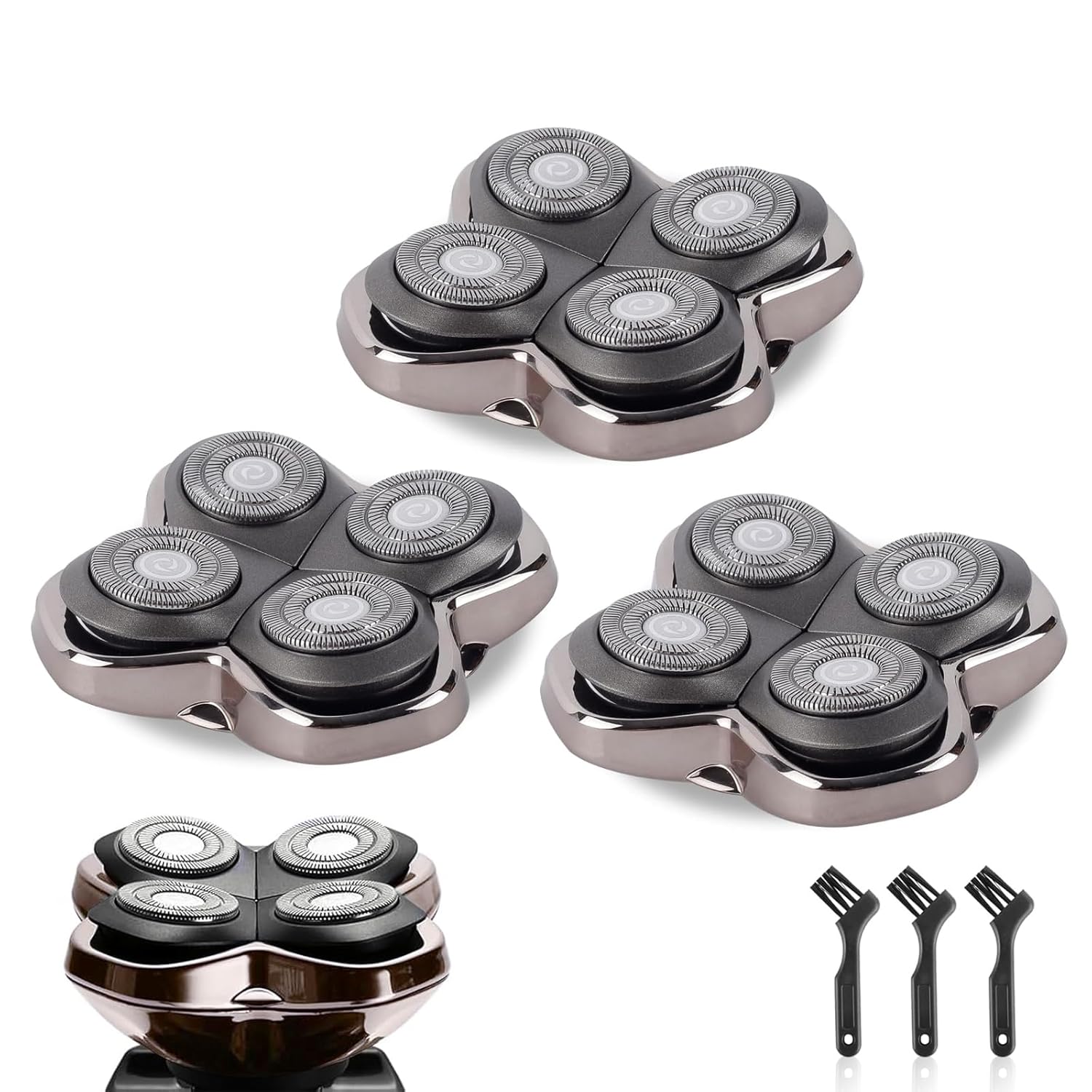 Replacement Blade Shaver PRO 2 Head for Electric Shaver Compatible with Skull Pitbull, Butterfly Kiss PRO & Palm Shavers with 3 Cleaning Brush (3Pack)