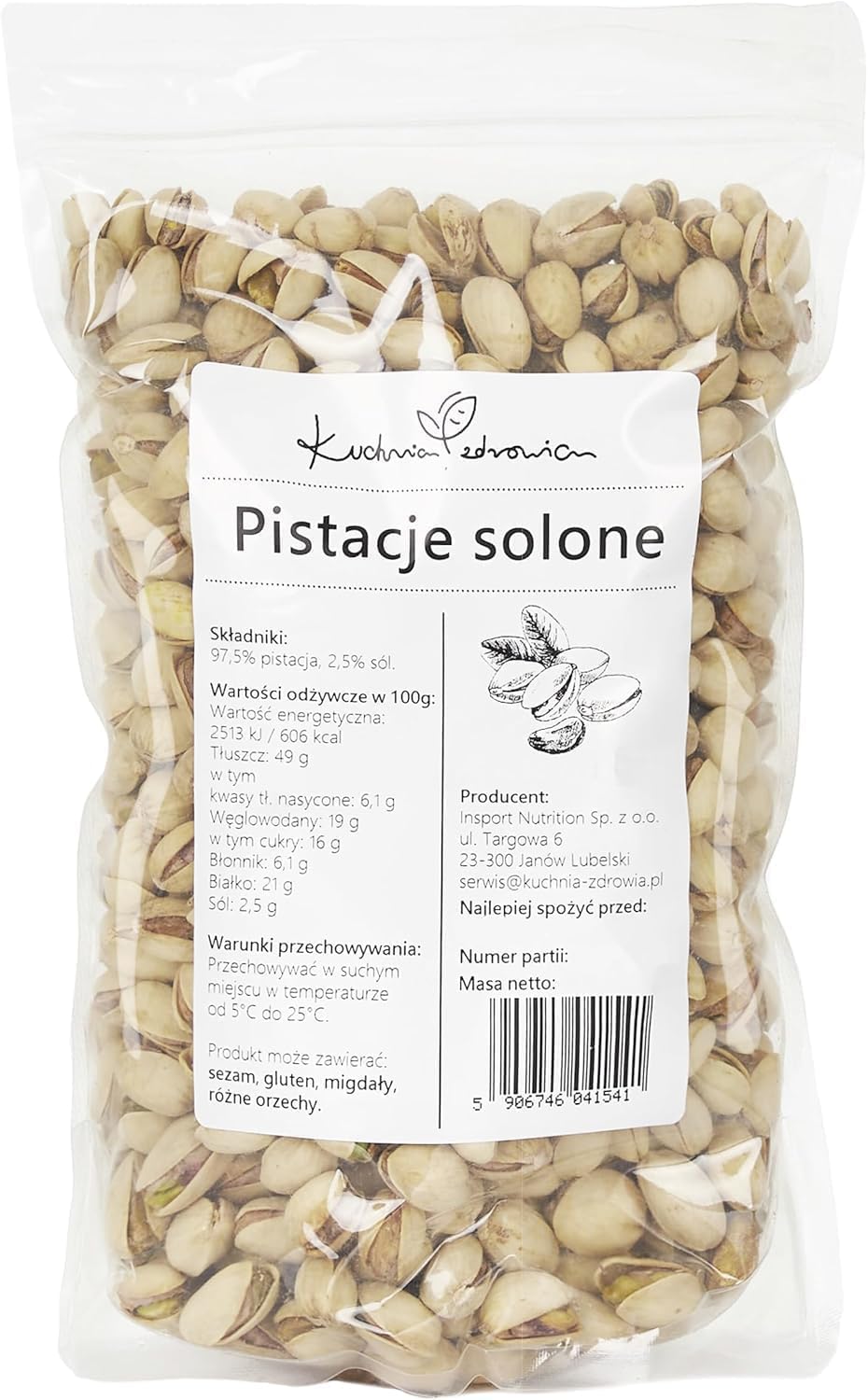 Pistaches Salées Naturelles 1 kg - Pistaches Croquantes Avec Sel, Riches En Fibres Et Source De Protéines, Idéales Pour Apéritif Et Snacks, Kuchnia Zdrowia
