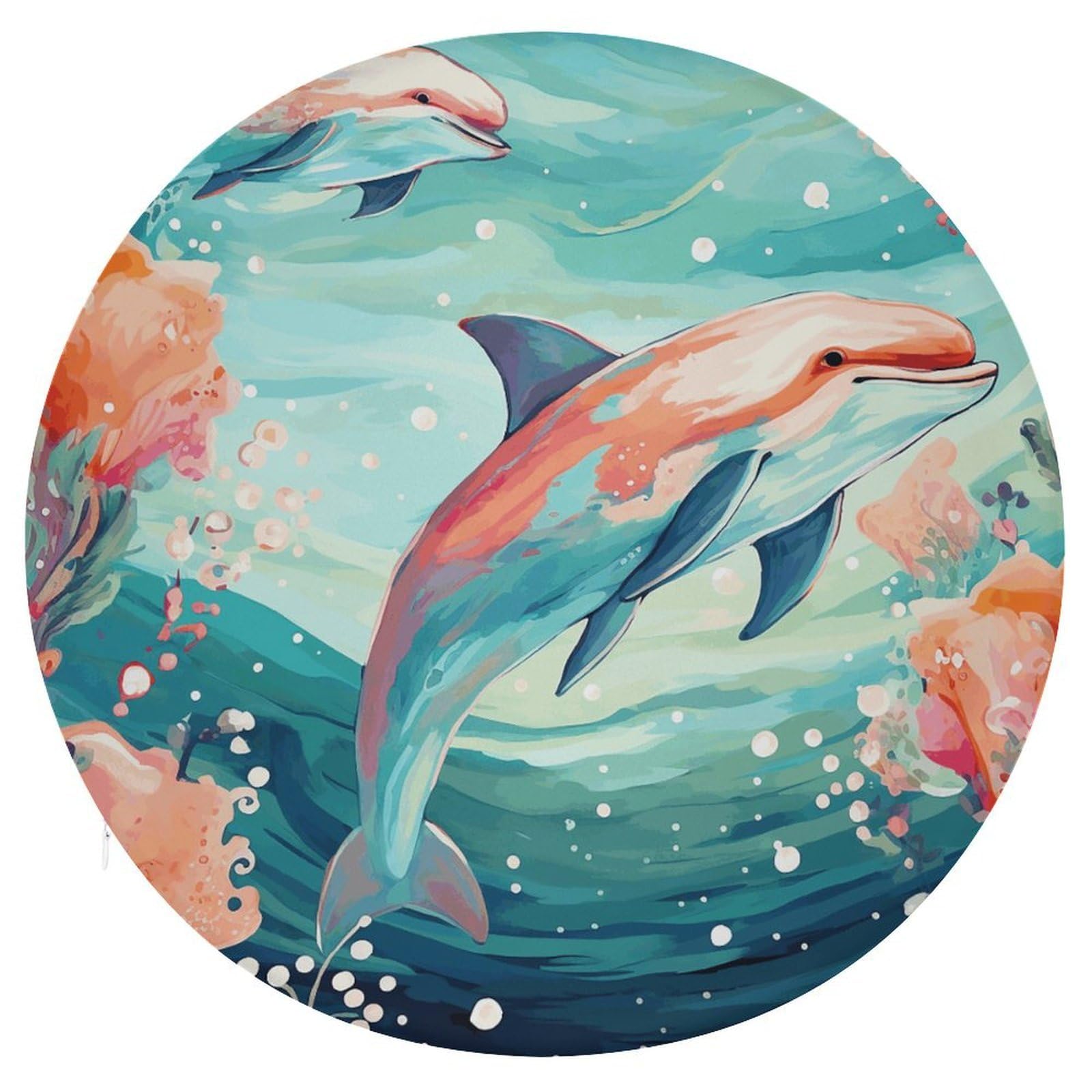 Wsoihfec Style Lovely Dolphins Seat Cushion Round Chair Pad