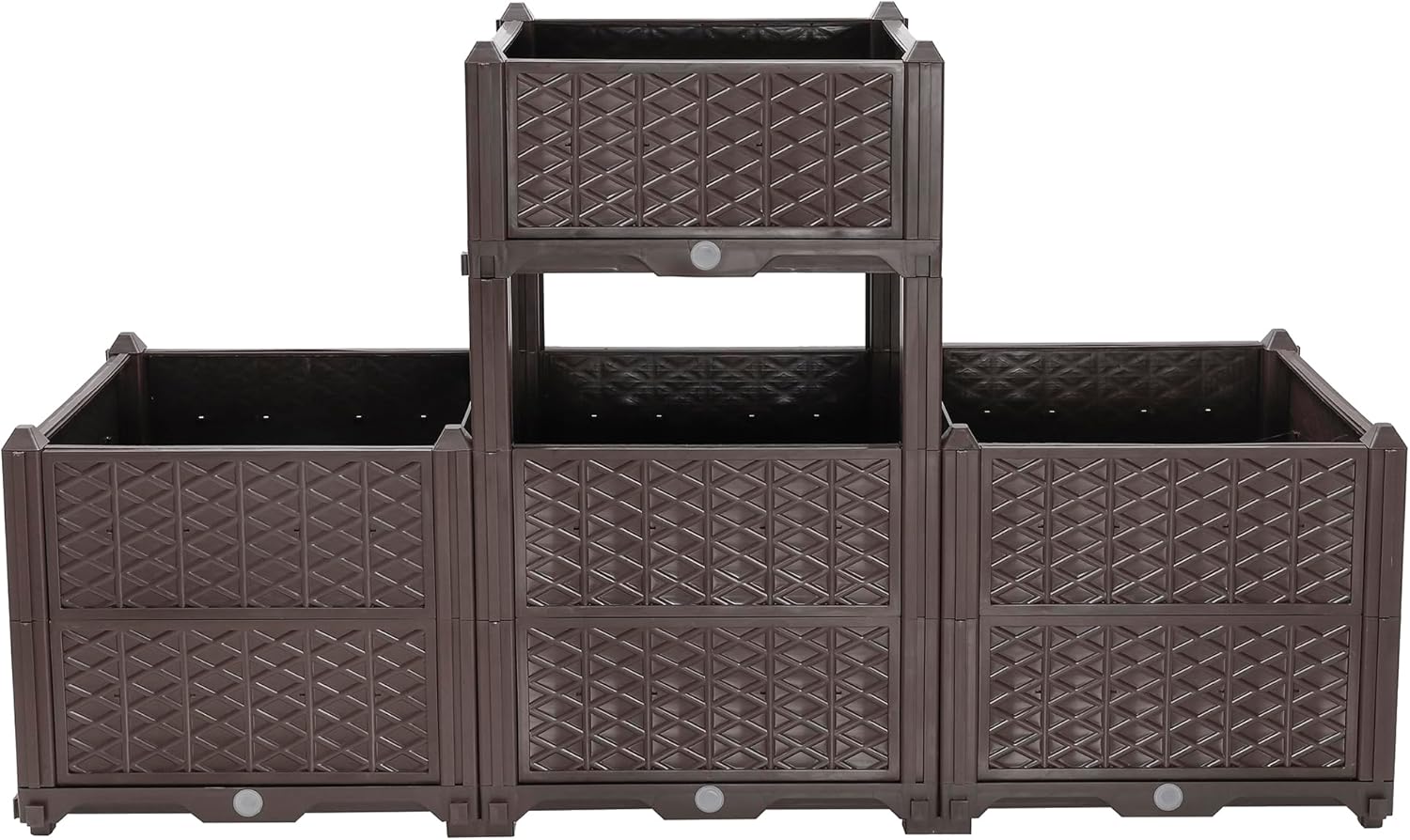 Rectangular Plastic Planter Brown Box for Indoor & Outdoor Use, Brown Raised Garden Bed for Growing Fresh Vegetables, Herbs, Flowers, and Succulents, Self-Draining Planting Kit