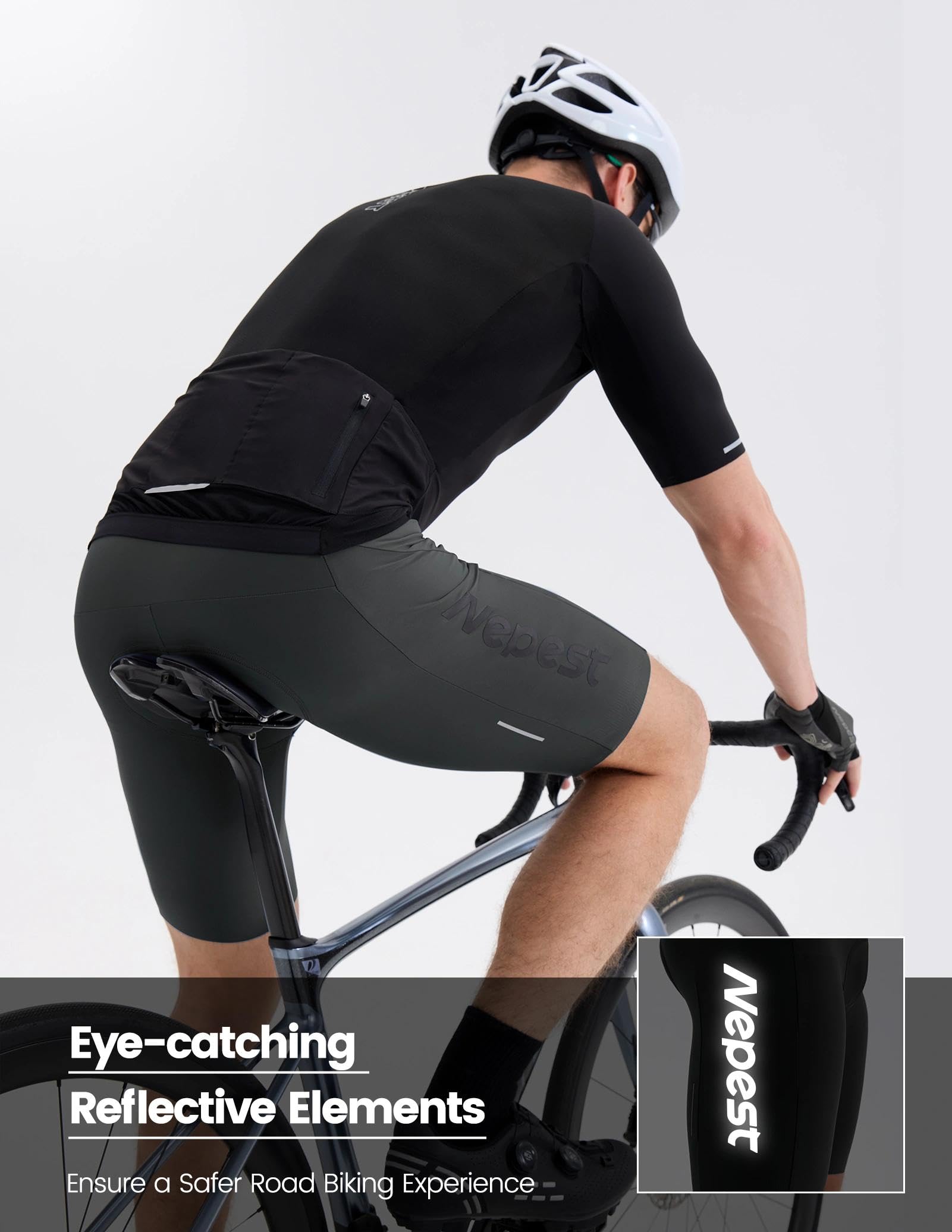Nepest Pantaloncini da ciclismo da uomo, imbottiti, elasticizzati a 4 vie, UPF 50+ | Pantaloni da ciclismo da uomo con imbottitura, vita antiscivolo, tasche, riflettenti, traspiranti, pantaloncini da ciclismo
