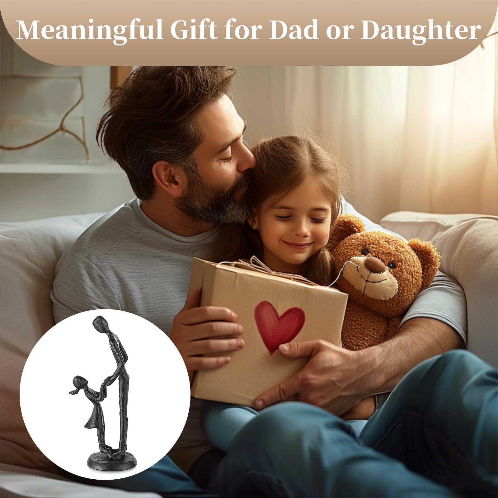 Sziqiqi Figurine Regali per il Padre - Papà Figlia Statue di Ferro Padre Figlia Amore Scultura Decorazione per Festa del Papà Matrimonio Natale Regali Commemorativi per Papà Nuovo Patrigno Marito