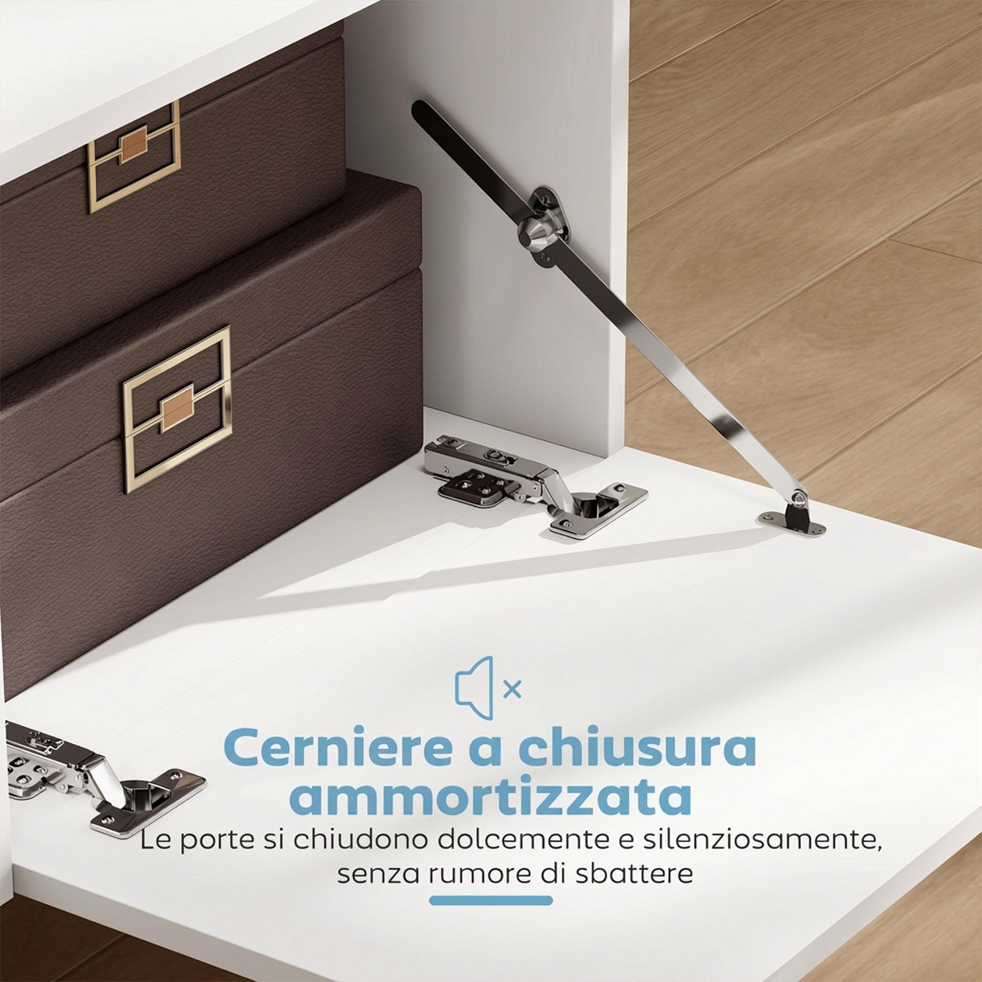 HOMCOM Mobile TV con 2 Ante a Ribalta, Cerniere Soft Close, Cassetto e Ripiano Aperto, Mobile Porta TV Fino a 70", 8 Gambe per Soggiorno o Camera da Letto, 150x35x45 cm, Bianco e Color Legno