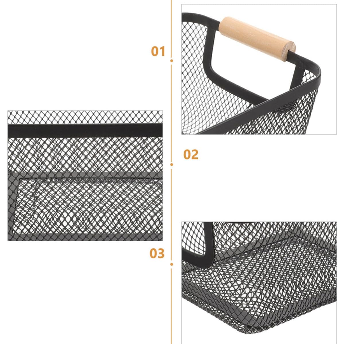 UKCOCO 2stücke Metall Mesh Aufbewahrungskörbe mit Nordischen Holzgriffen Robuste Rechteckige Drahtkörbe Platzsparende Küchen Badezimmer Organizer Vielseitige Haushaltsbehälter in Schwarz