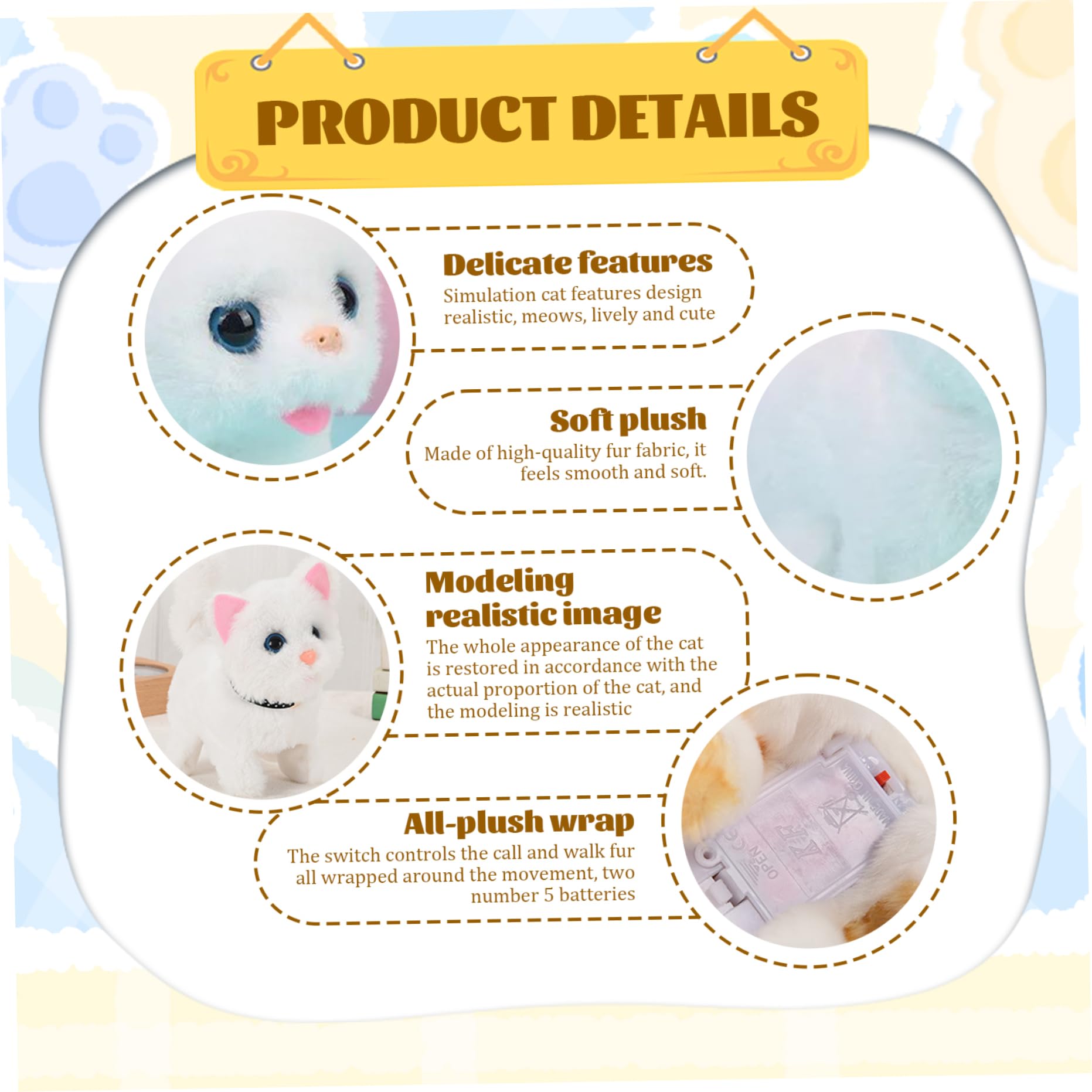 Giocattoli per gatti per bambini, robot di peluche che cammina e miagola ripetutamente, giocattolo di peluche che scodinzola, giocattolo animato interattivo per Pasqua, Natale, regalo di complean