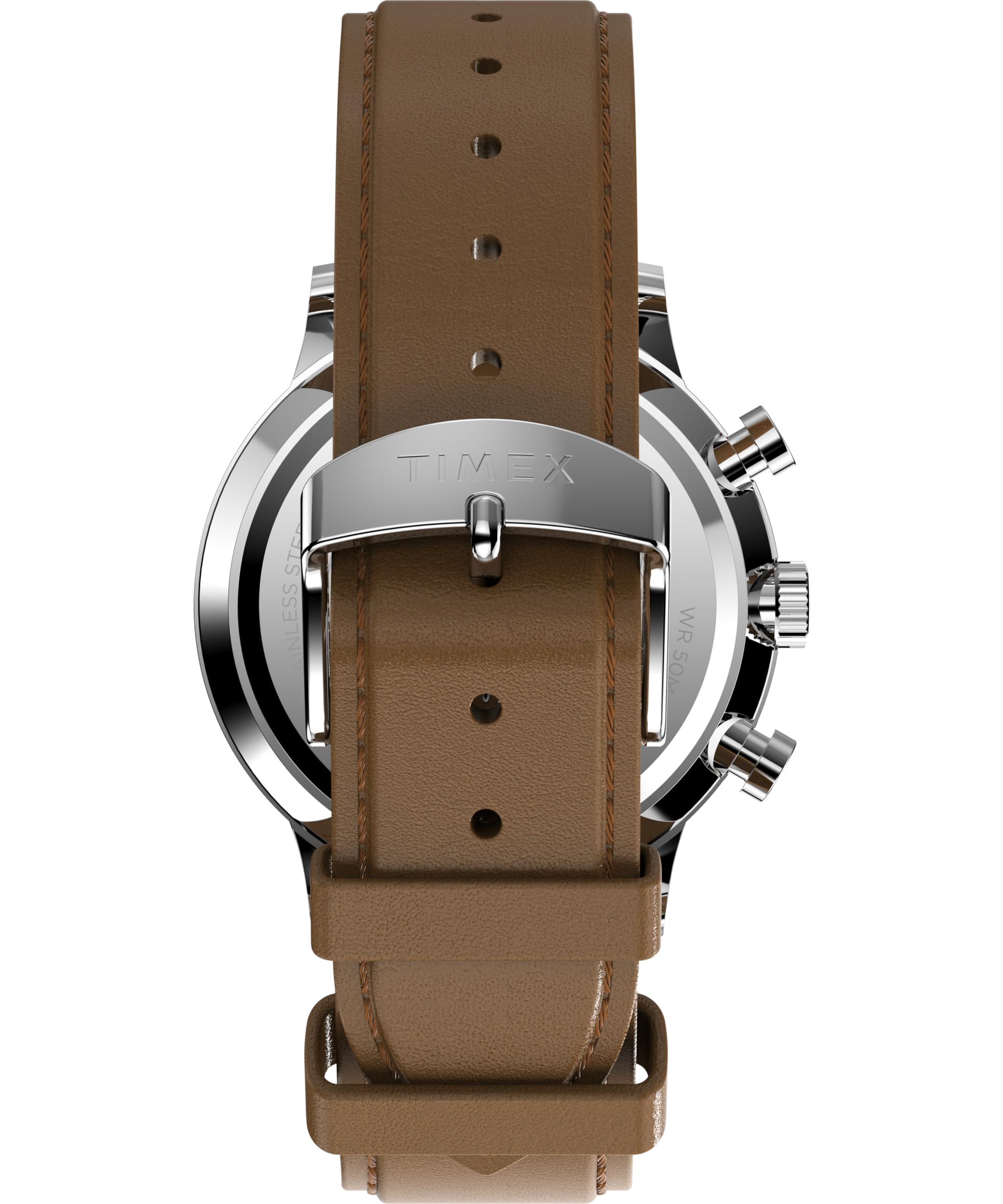 Timex Zegarek Męski Waterbury 40 mm, Brązowy Pasek Skórzany, Czarna Tarcza, Obudowa ze Stali Nierdzewnej TW2Y29300