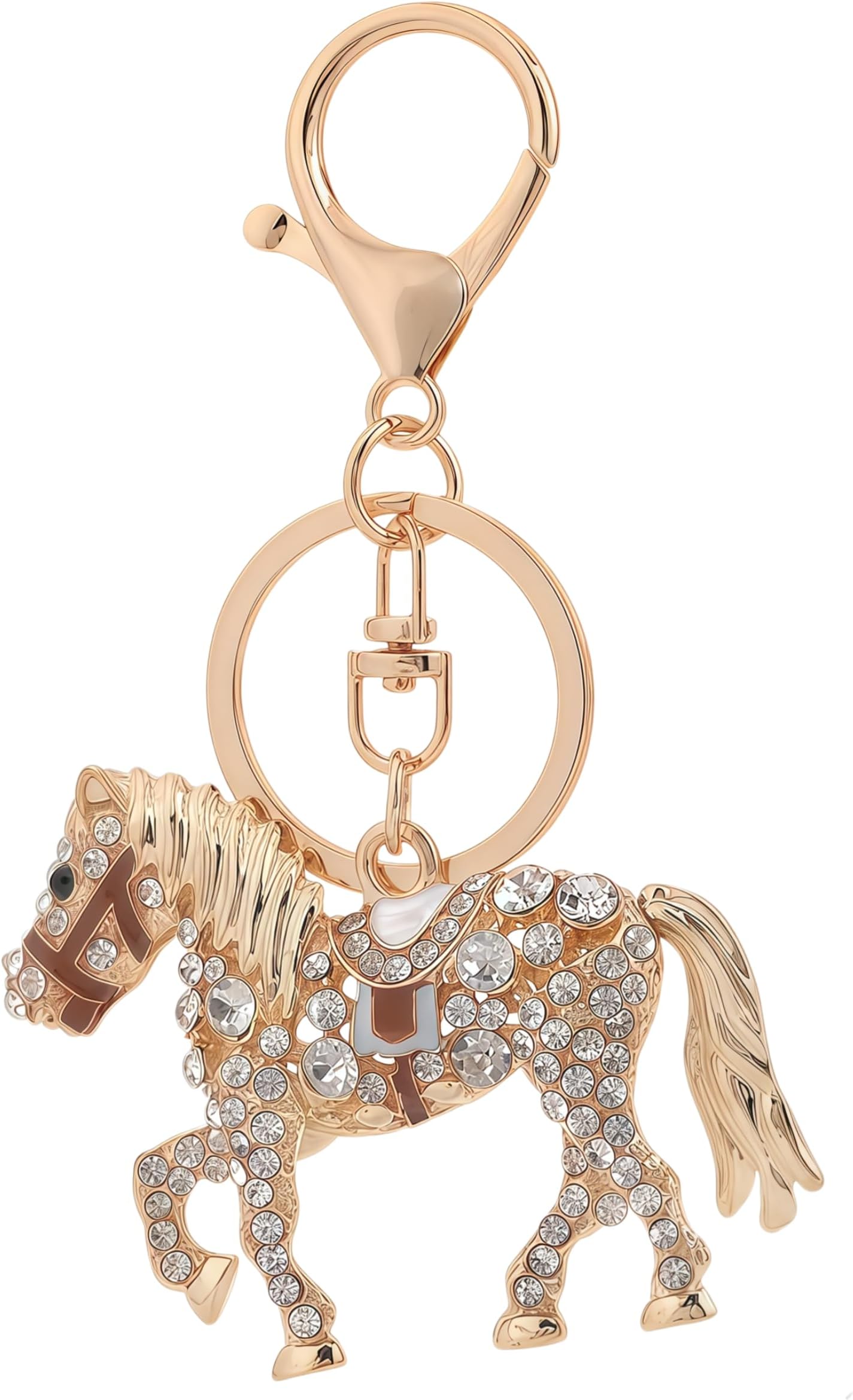 Gold Horse Keychain, Crystal Rhinestone Bag Charm for Women