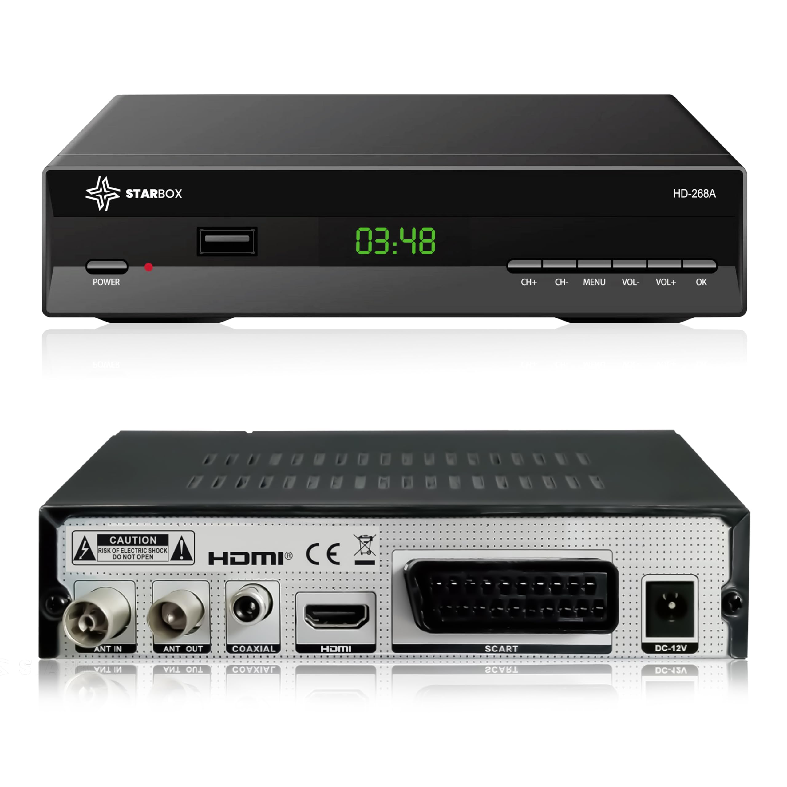 Décodeur TNT HD STAR BOX HD-268 DVB-T2 DVB-C Réception de qualité, chaînes gratuites H.265,Full HD 1080p Terrestre USB, HDMI, péritel, télécommande Universelle 2 en 1