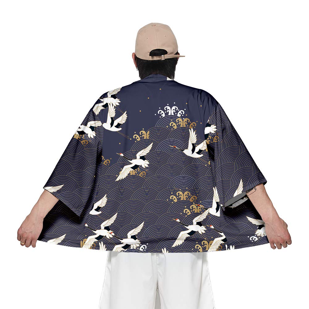 Hombre Hippie Camisa Kimono Japonés Estampado Holgado Manga 3/4