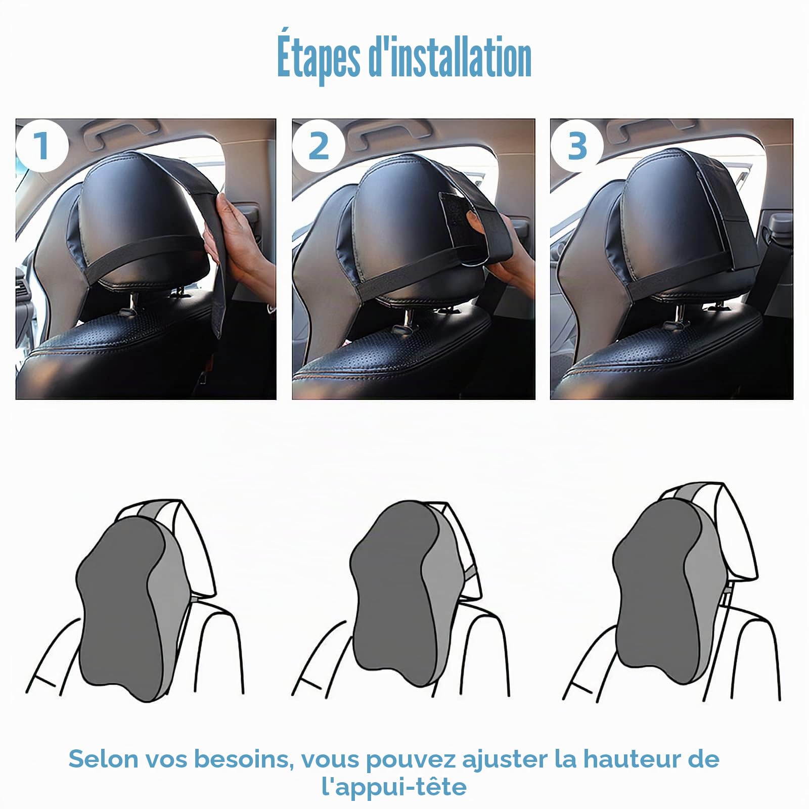 ZATOOTO Coussin Cervicales Voiture，Mousse à Mémoire de Forme, Respirant | Noir, Housse Respirante Lavable, Soutien Tête-Épaules-Cou, Réduit la Fatigue, Appuie Tete pour Repos & Longs Trajets