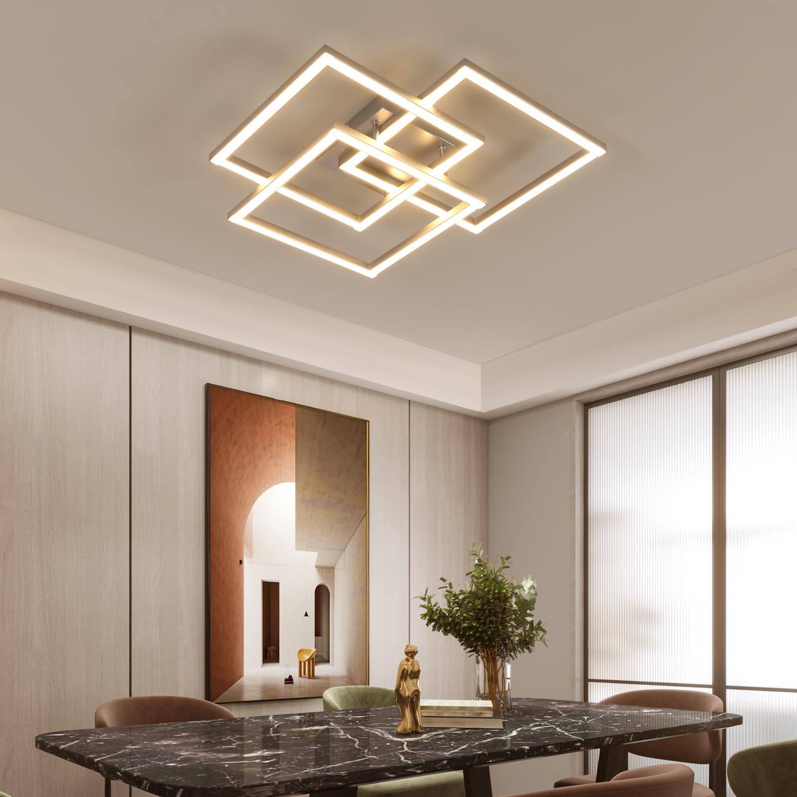 DELIPOP Plafoniera LED Soffitto Dimmerabile 3000K-6500K, Lampadario Camera da Letto Moderno 40W 4500LM, Lampada da Soffitto Argenteo Quadrata per Soggiorno, Camera da Letto, Sala da Pranzo