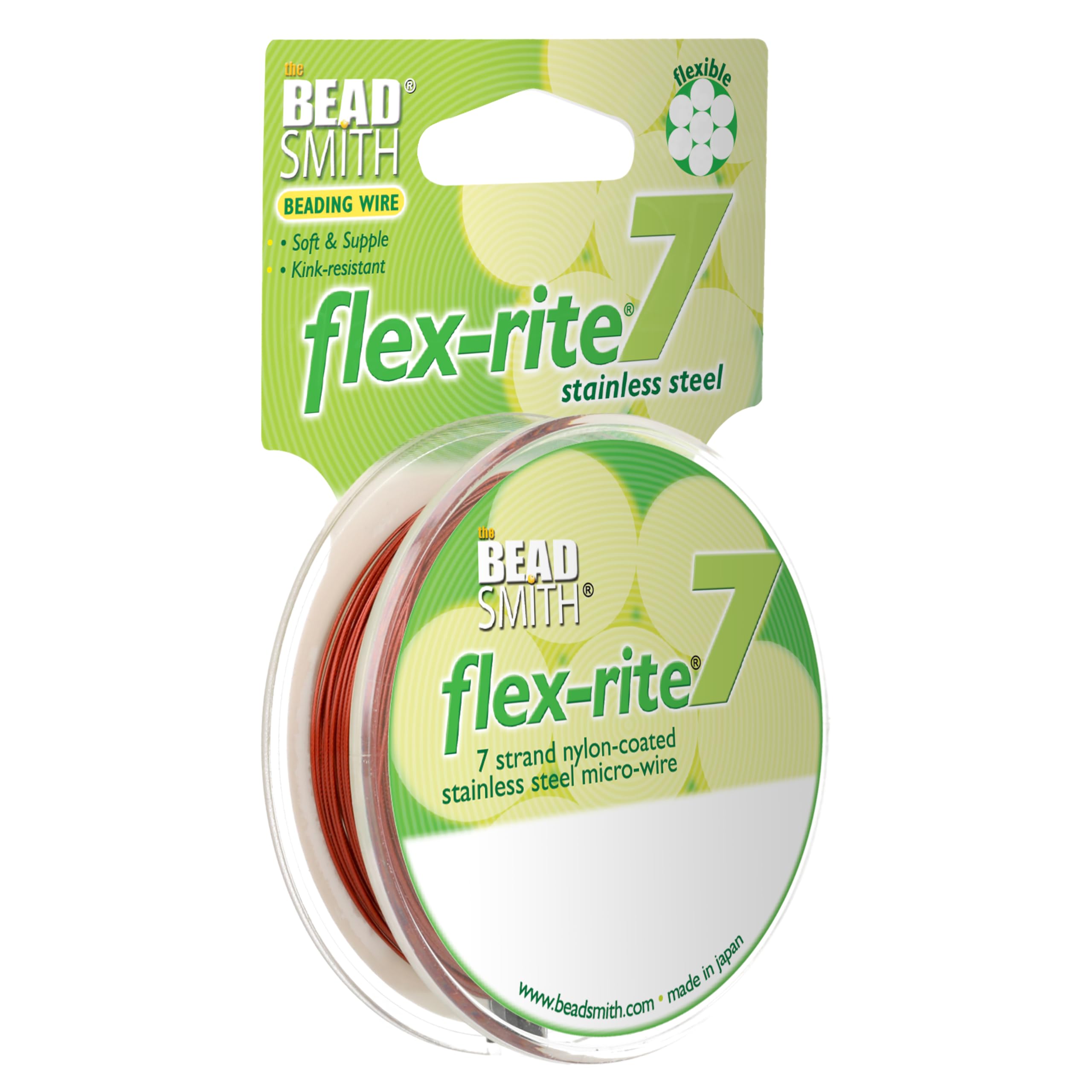 The Beadsmith Flex-Rite Beading Wire - 7-Strand Nylon-Coated Stainless-Steel Wire, 0.018" (0.45 mm) Dia, Red, 30 ft Spool, Durable Necklace & Bracelet String, For Jewelry Making Supplies — image 1
