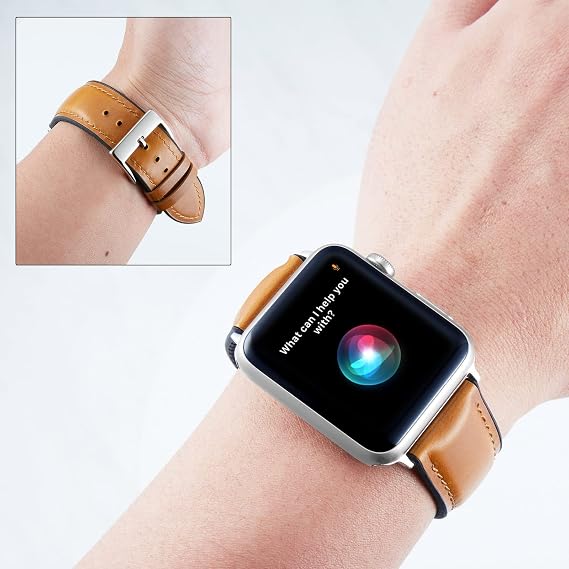 BINLUN Compatible with Apple Watch Band 38mm 40mm 41mm 42mm Oil Wax Leather and Breathable Silicone Hybrid Replacement Strap Fit for iWatch Ultra Ultra2 SE Series 11/10/9/8/7/6/5/4/3/2/1(Light Brown)